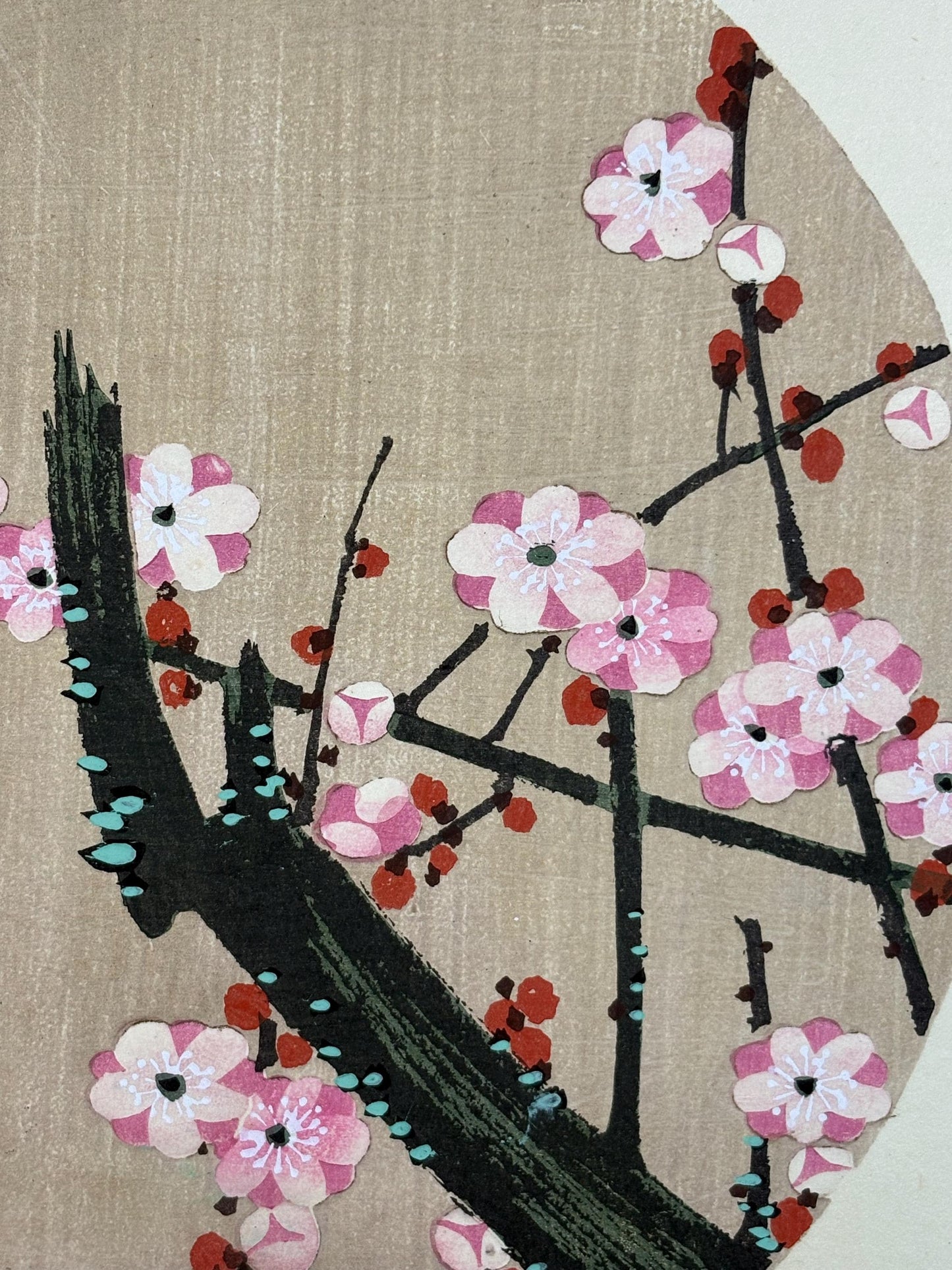 1908, Japanese antique woodblock print, Ito Jakuchu, "red plum blossom, from Jakuchu gafu"