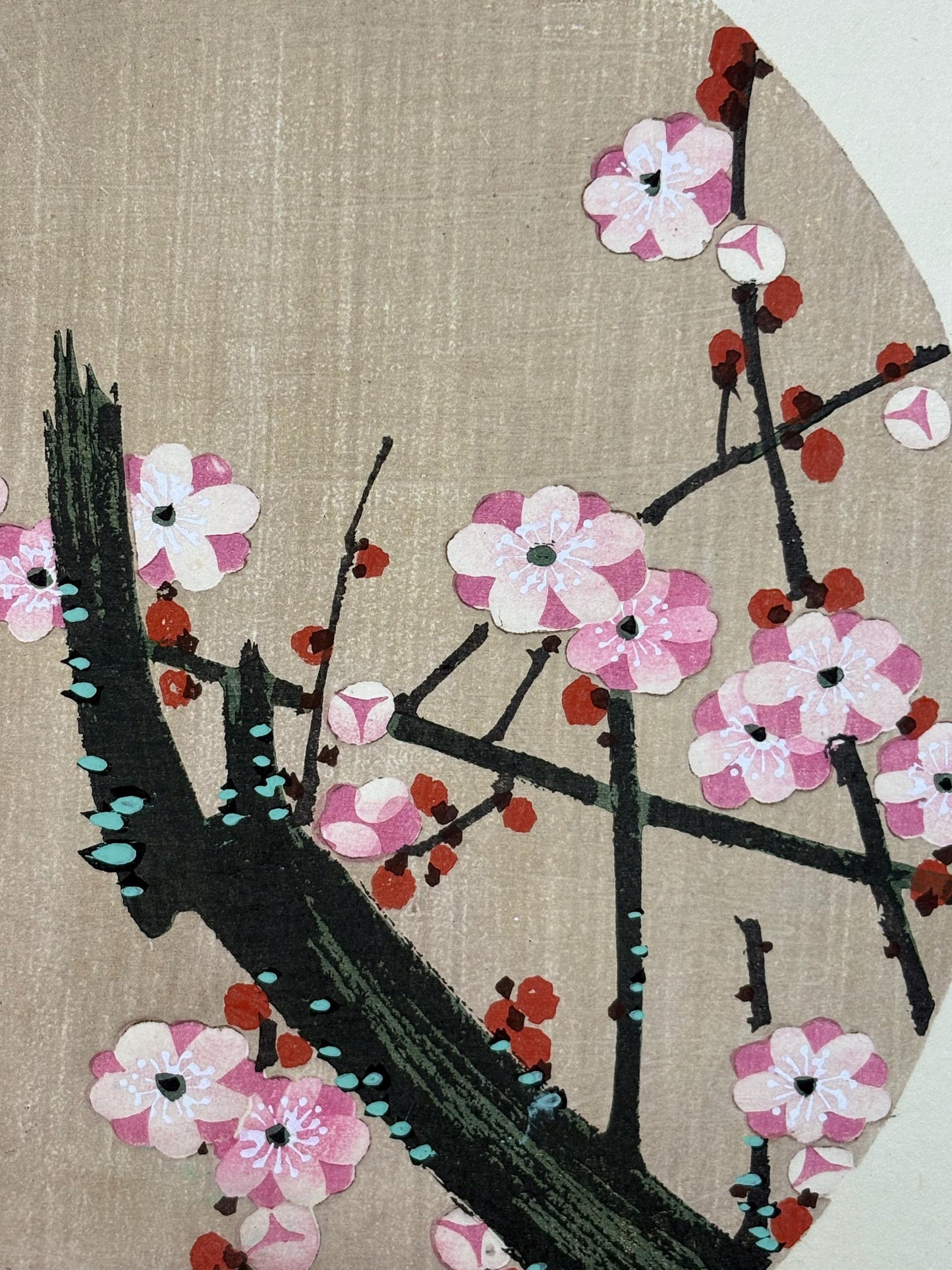 1908, Japanese antique woodblock print, Ito Jakuchu, "red plum blossom, from Jakuchu gafu"