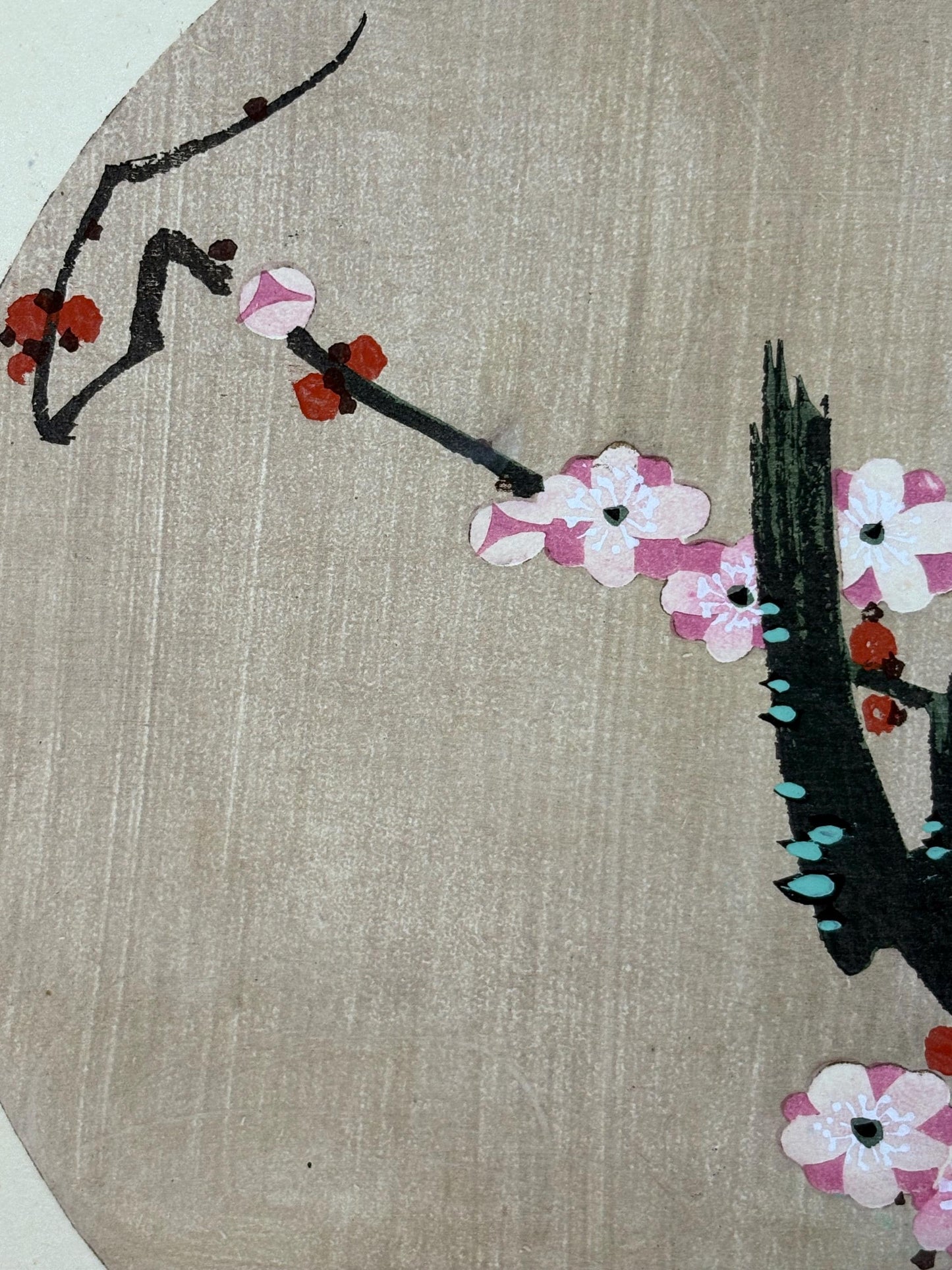 1908, Japanese antique woodblock print, Ito Jakuchu, "red plum blossom, from Jakuchu gafu"