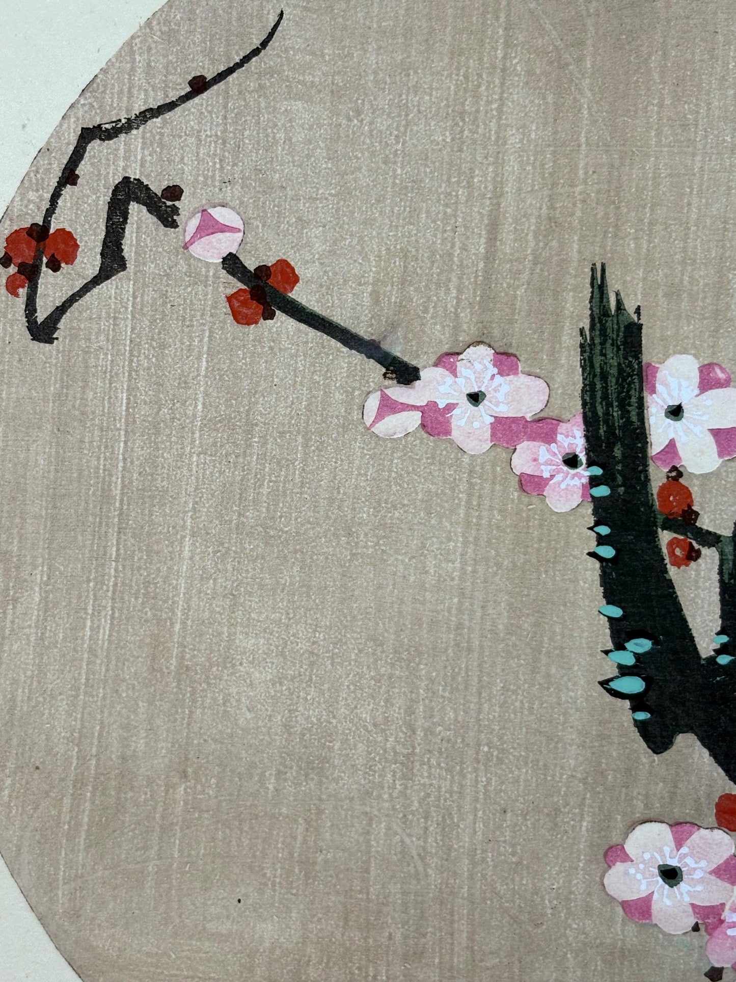 1908, Japanese antique woodblock print, Ito Jakuchu, "red plum blossom, from Jakuchu gafu"