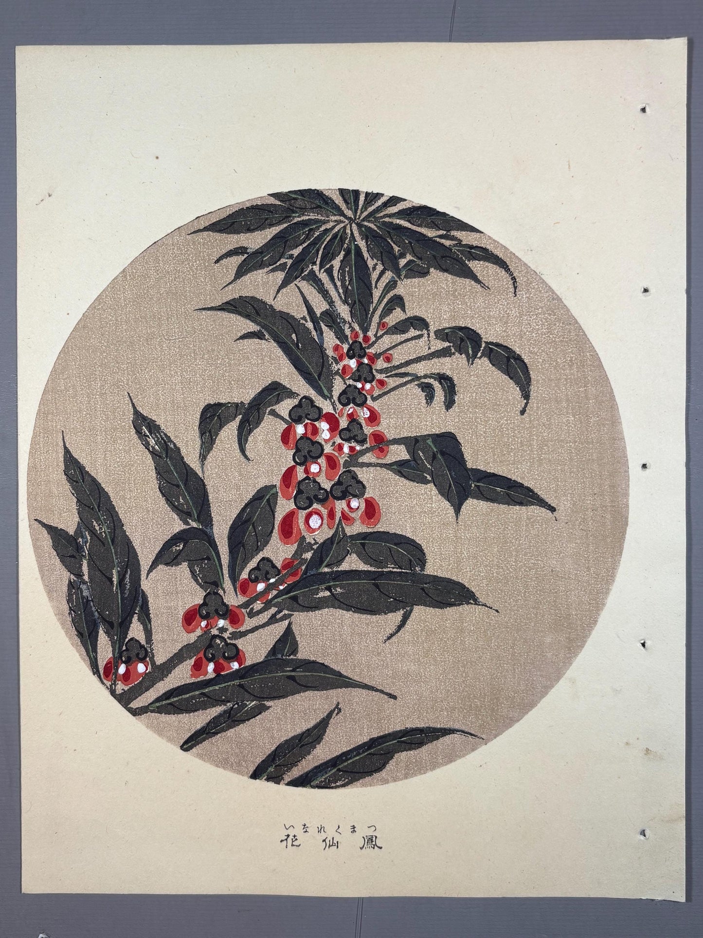 1908, Japanese antique woodblock print, Ito Jakuchu, "Garden Balsam, from Jakuchu gafu"