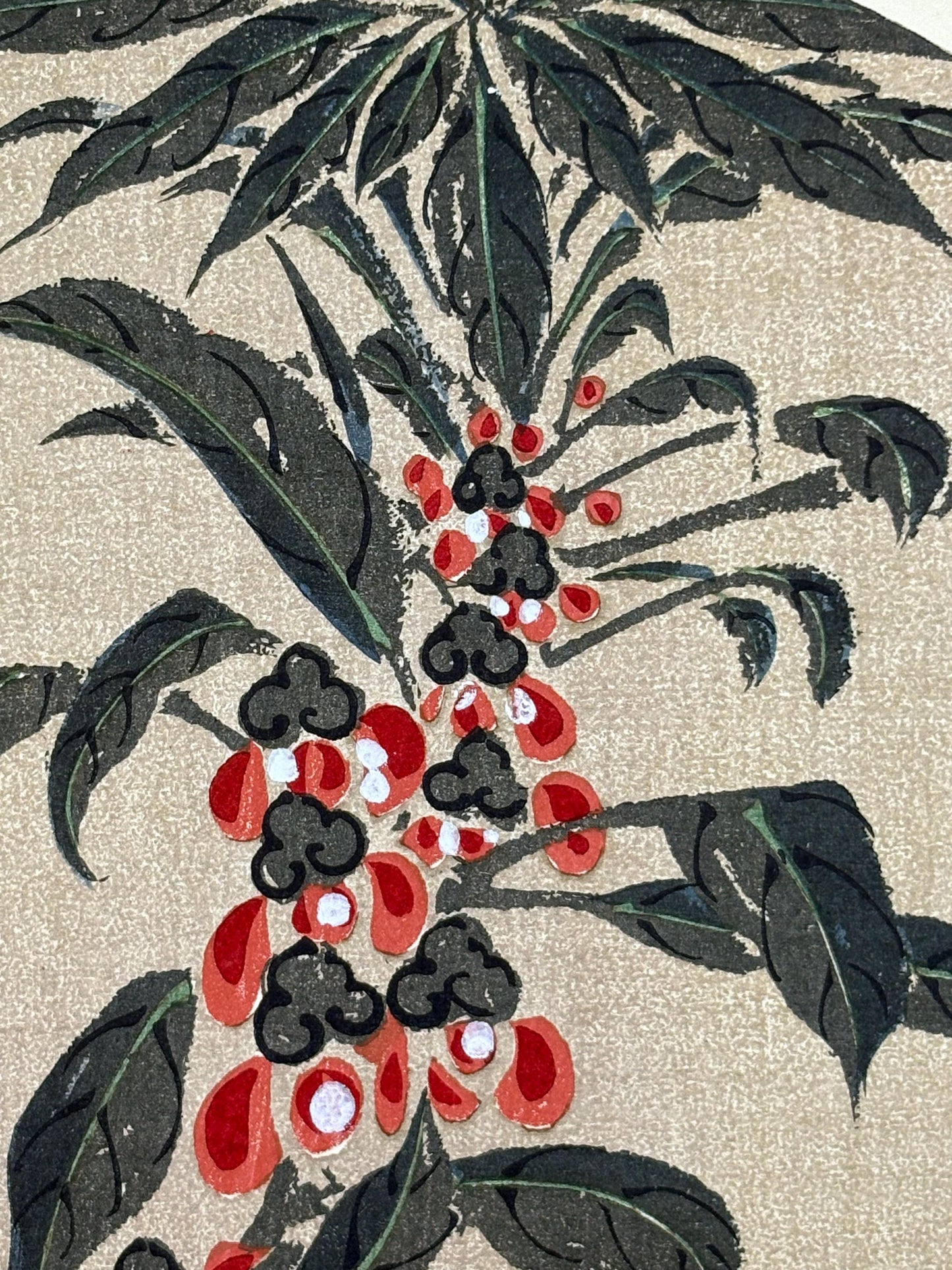 1908, Japanese antique woodblock print, Ito Jakuchu, "Garden Balsam, from Jakuchu gafu"