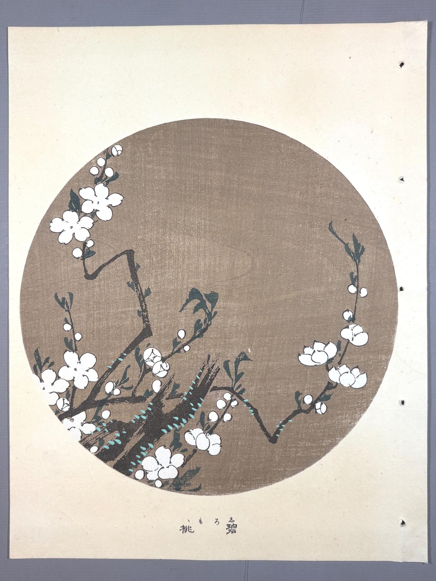 1908, Japanese antique woodblock print, Ito Jakuchu, "White Peach, from Jakuchu gafu"