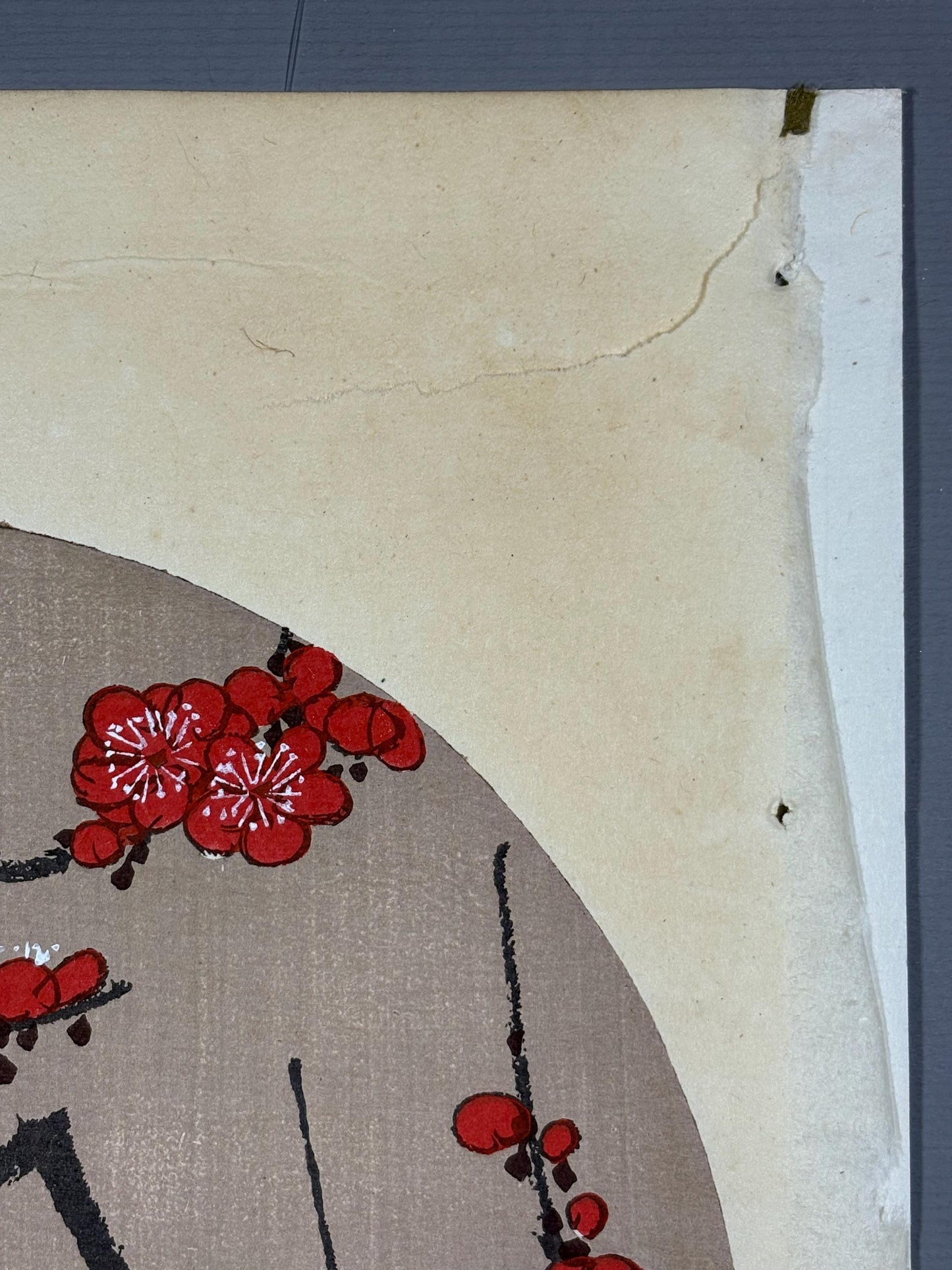 1908, Japanese antique woodblock print, Ito Jakuchu, "Scarlet Plum Blossom, from Jakuchu gafu"