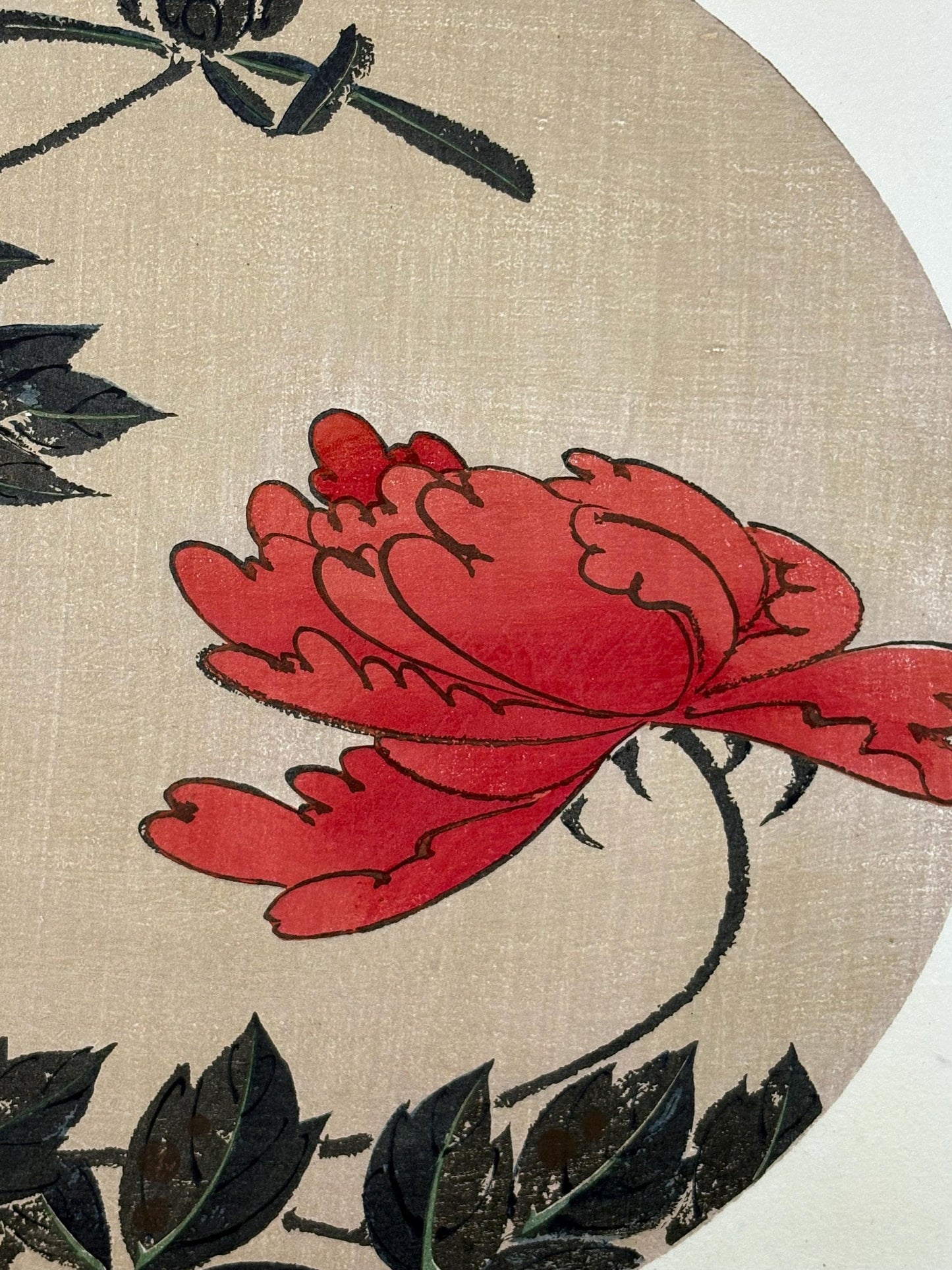 1908, Japanese antique woodblock print, Ito Jakuchu, "Peony, from Jakuchu gafu"
