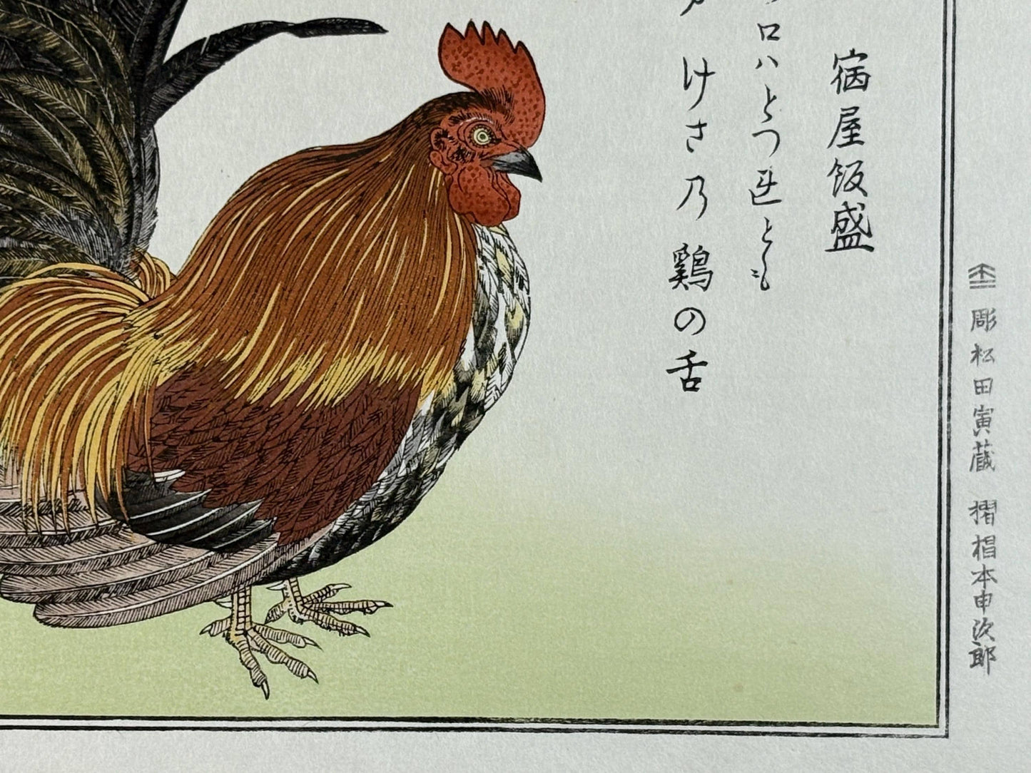 Japanese Ukiyo-e, woodblock print, Utamaro , "Rooster and Meadow Bunting"