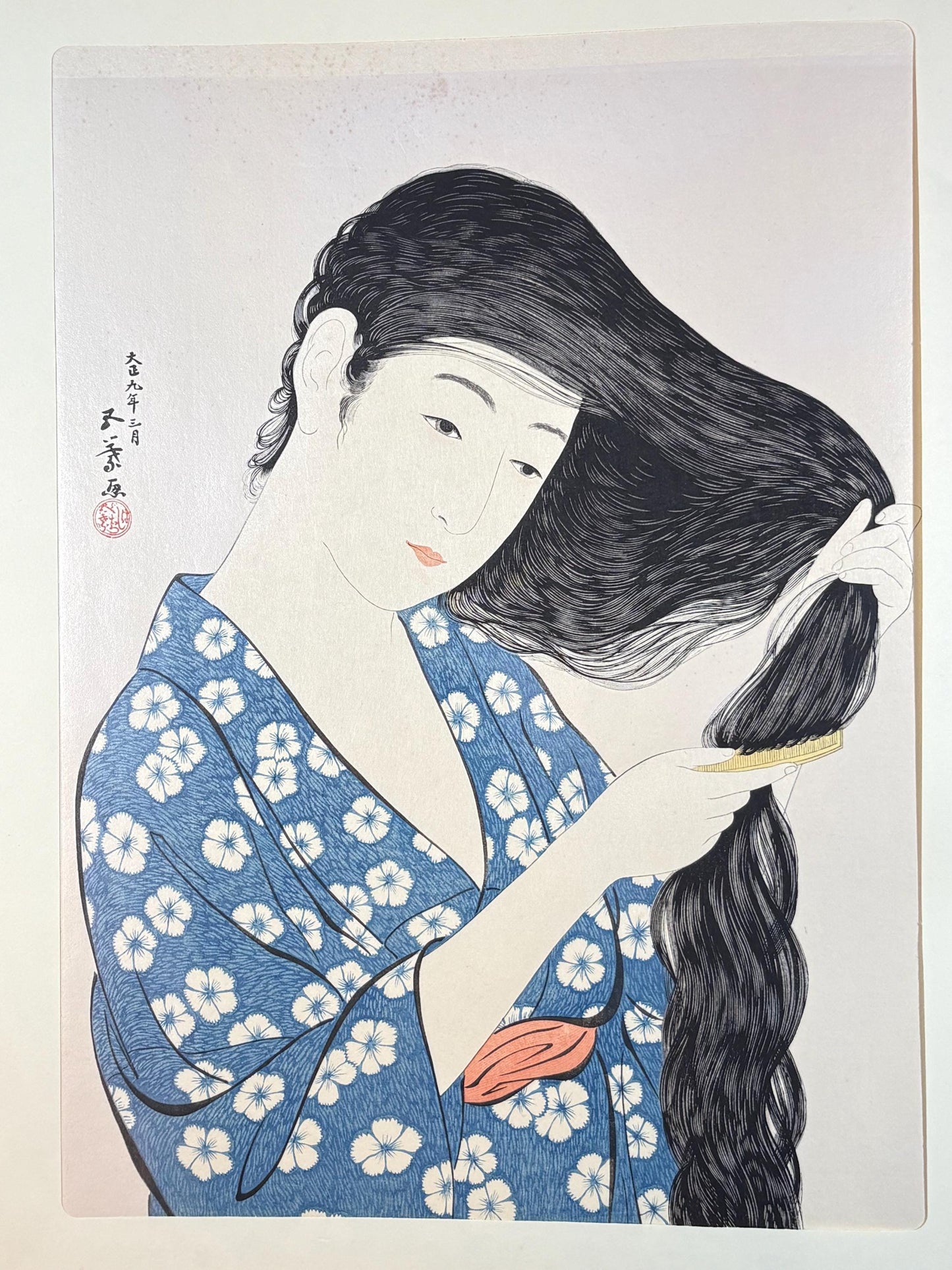 Hashiguchi Goyo, "Woman Combing her Hair"