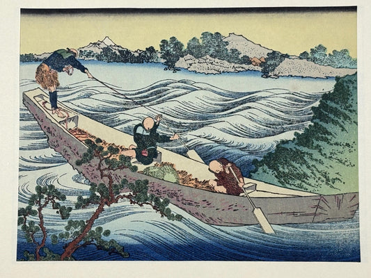 Japanese Ukiyoe, Woodblock print, Katsushika Hokusai, "Mt.fuji from the lake Suwa with Mt.Yastugatake for a foreground"