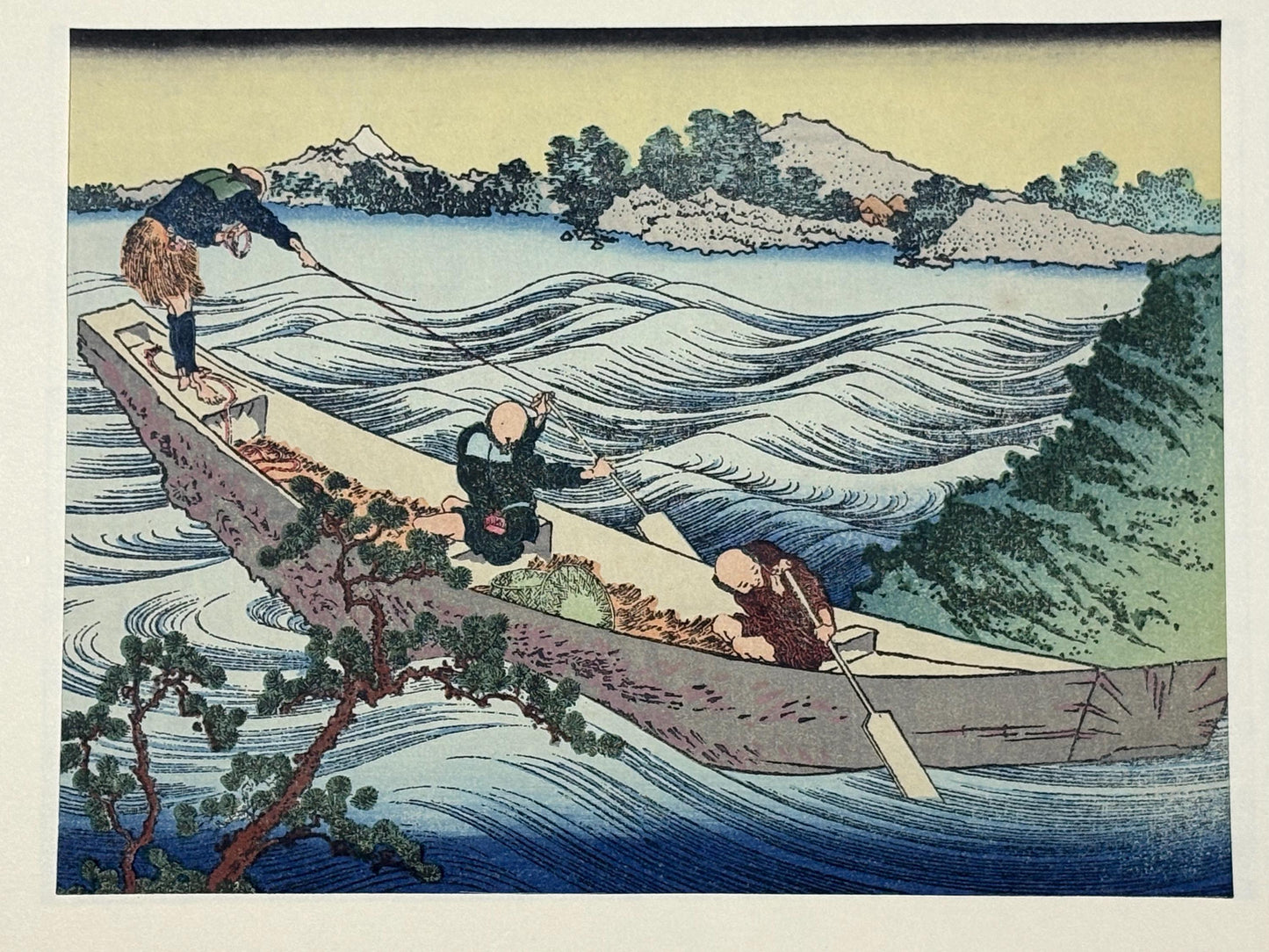 Japanese Ukiyoe, Woodblock print, Hokusai, "Mt.fuji from the lake Suwa with Mt.Yastugatake for a foreground"