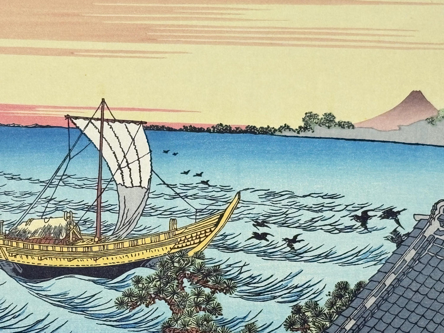Japanese Ukiyoe, Woodblock print, Katsushika Hokusai, "Mt.fuji from Suzaki"