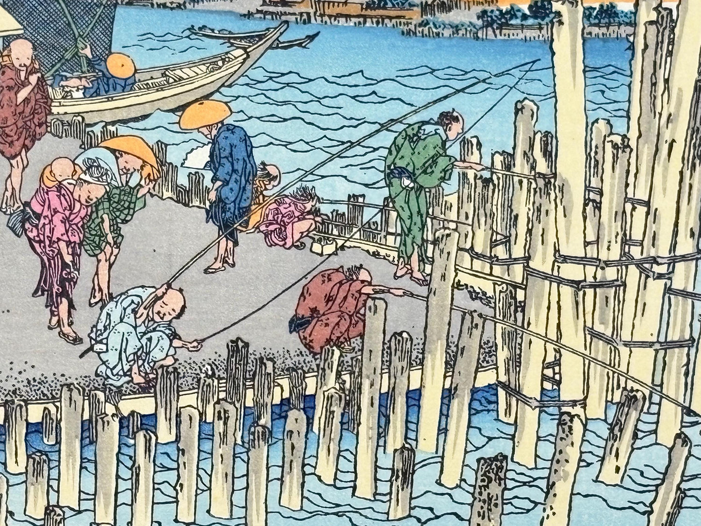 Japanese Ukiyoe, Woodblock print, Katsushika Hokusai, "Scenery at Shimada on the bank of Sumida river"