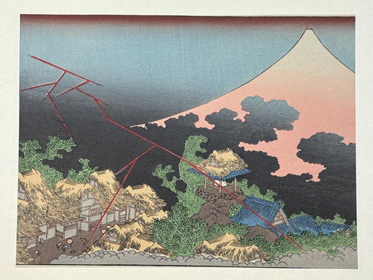 Japanese Ukiyoe, Woodblock print, Katsushika Hokusai, "Mt.fuji in evening shower"