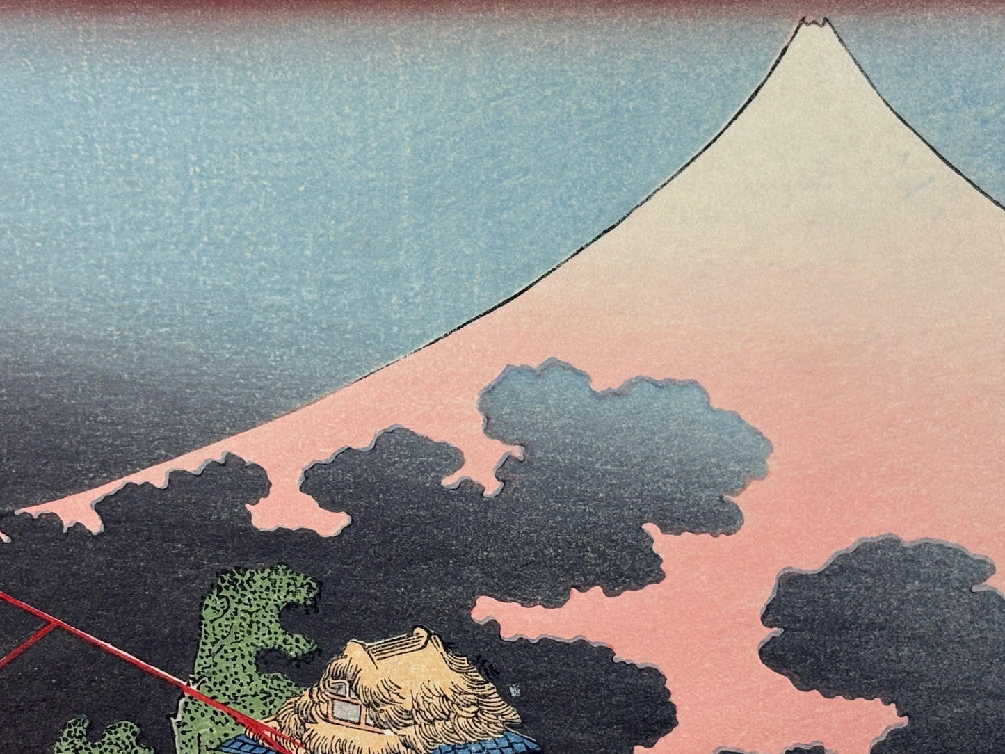 Japanese Ukiyoe, Woodblock print, Katsushika Hokusai, "Mt.fuji in evening shower"