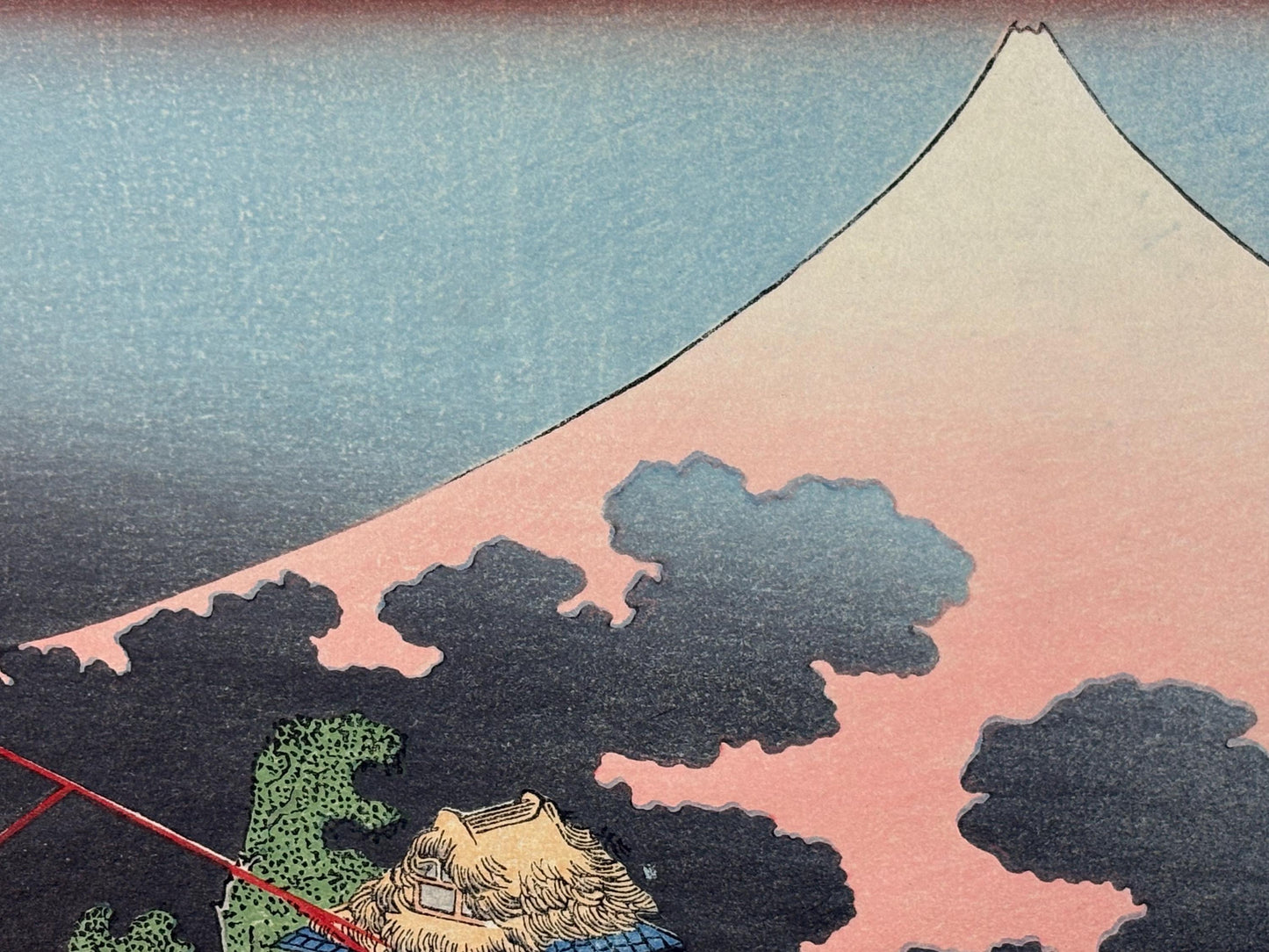 Japanese Ukiyoe, Woodblock print, Hokusai, "Mt.fuji in evening shower"