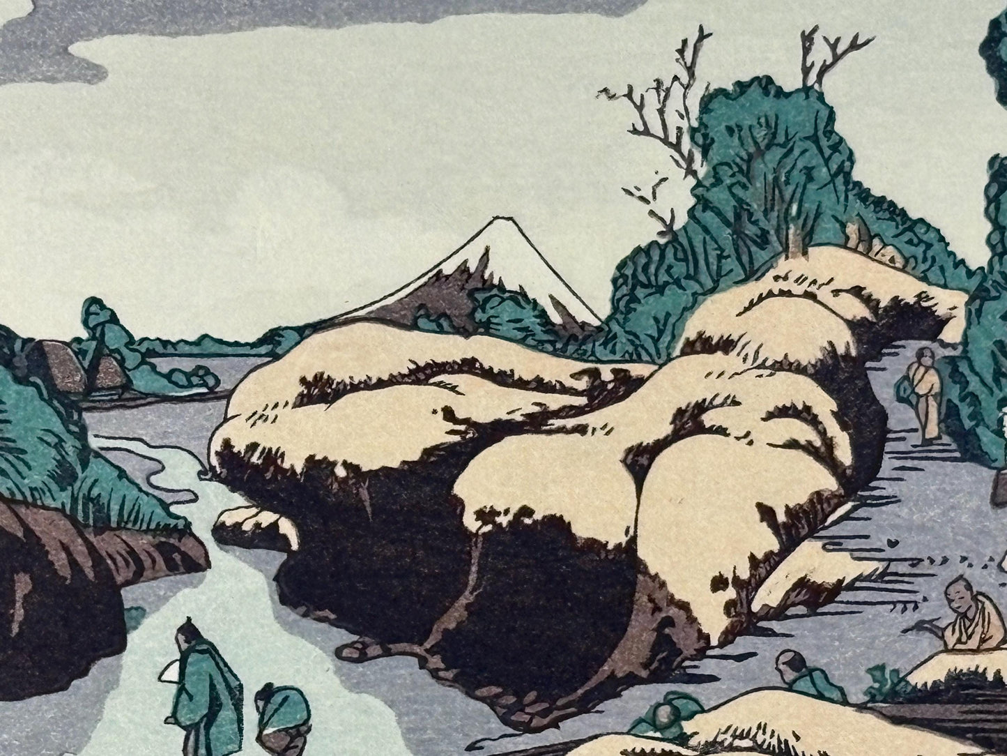 Japanese Ukiyoe, Woodblock print, Katsushika Hokusai, "A scenery on the Taki-no-kawa River"