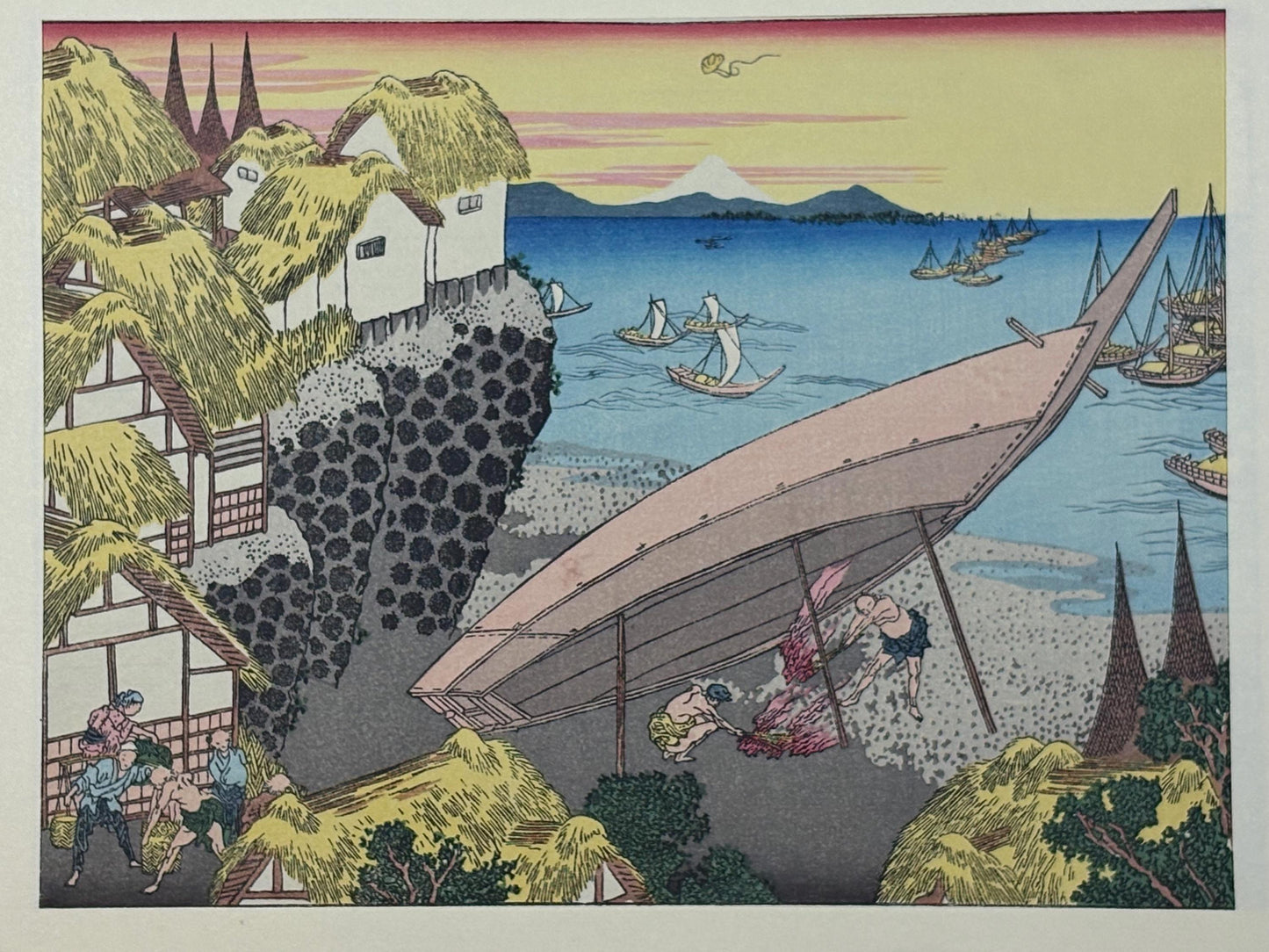 Japanese Ukiyoe, Woodblock print, Hokusai, "Mt.fuji and a beacon"