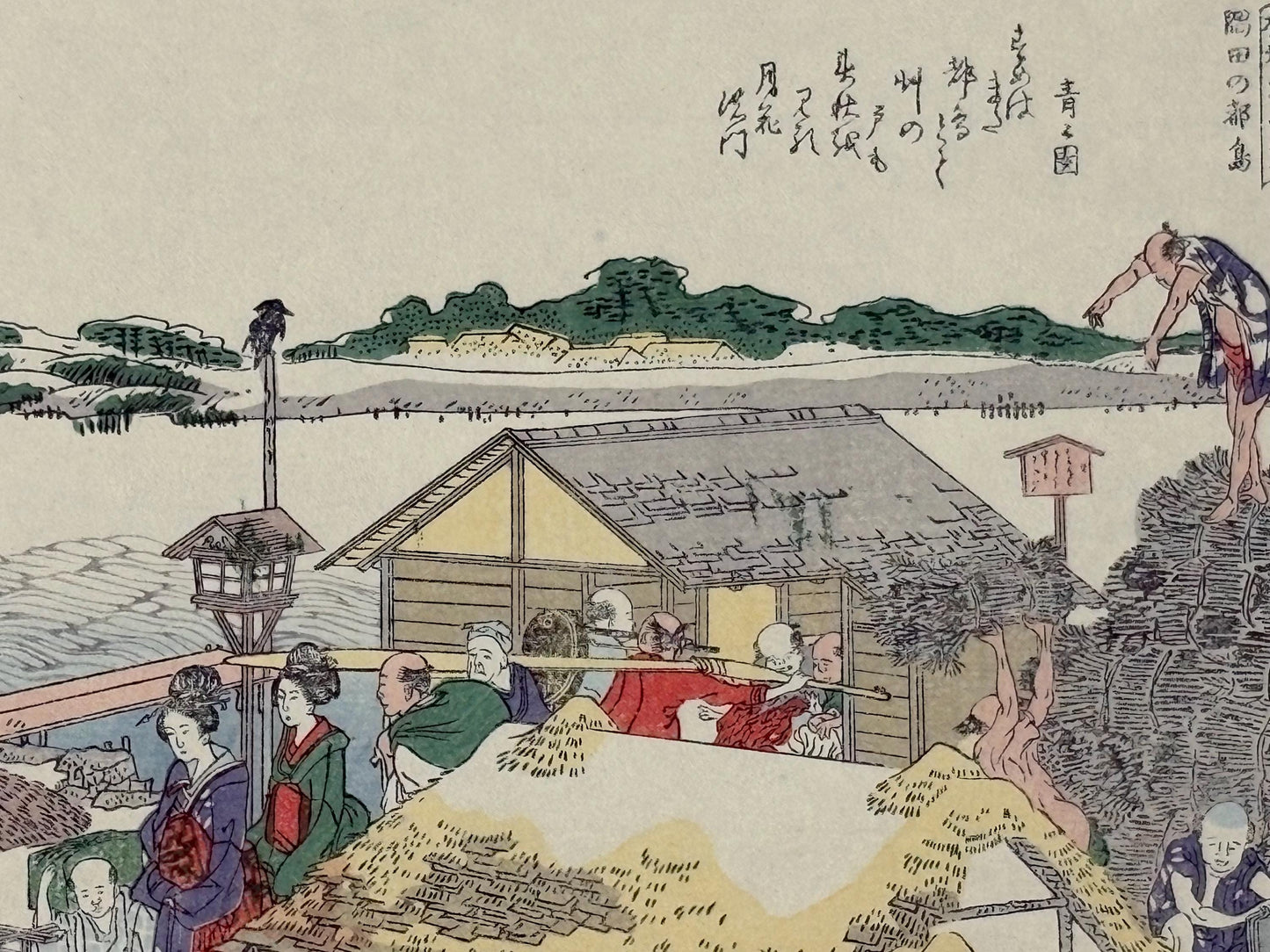 Japanese Ukiyoe, Woodblock print, Katsushika Hokusai, "A picnic scenery in the Edo suburbs"