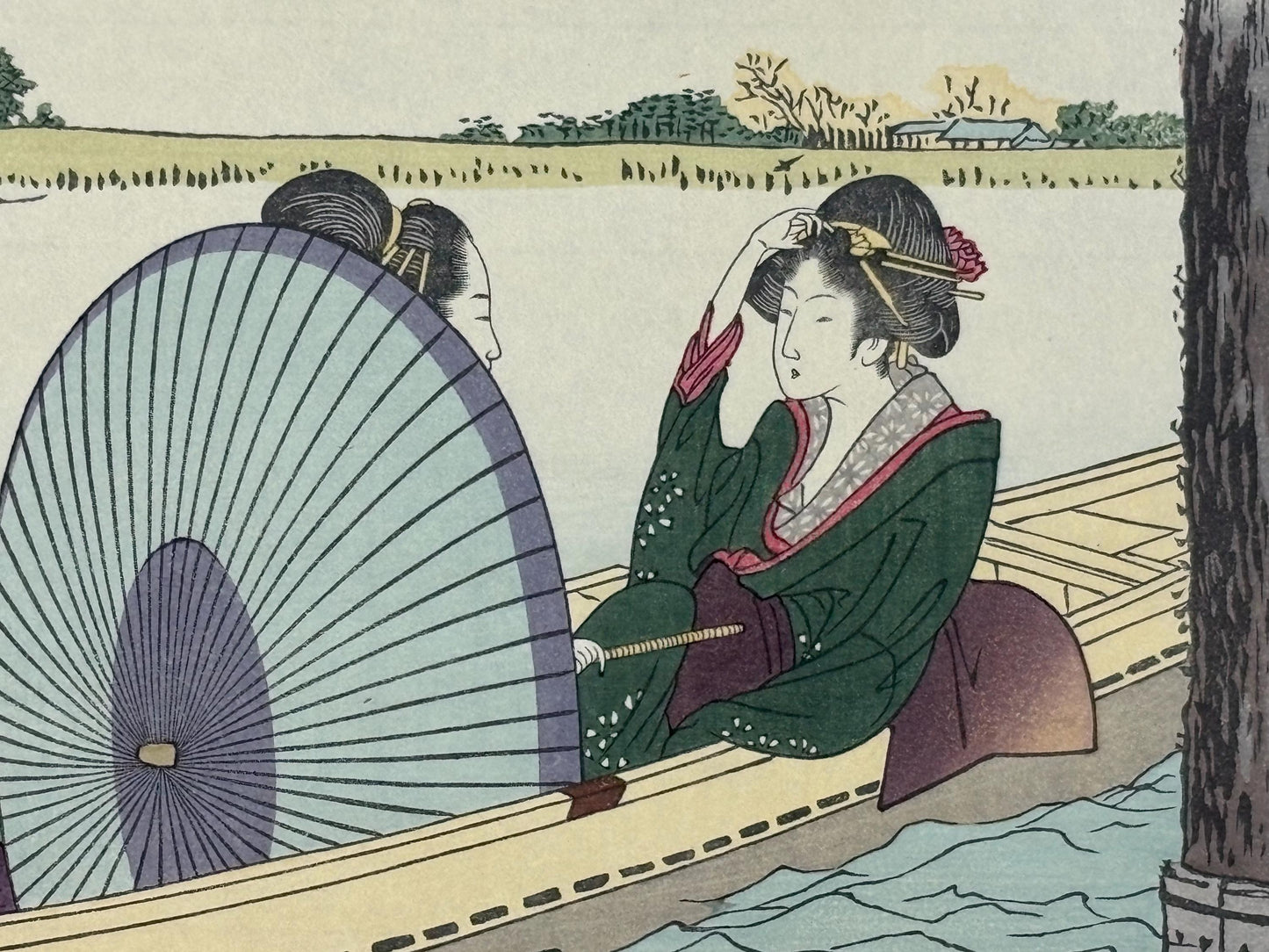 Japanese Ukiyoe, Woodblock print, Hokusai, "The belles on boating under a bridge"