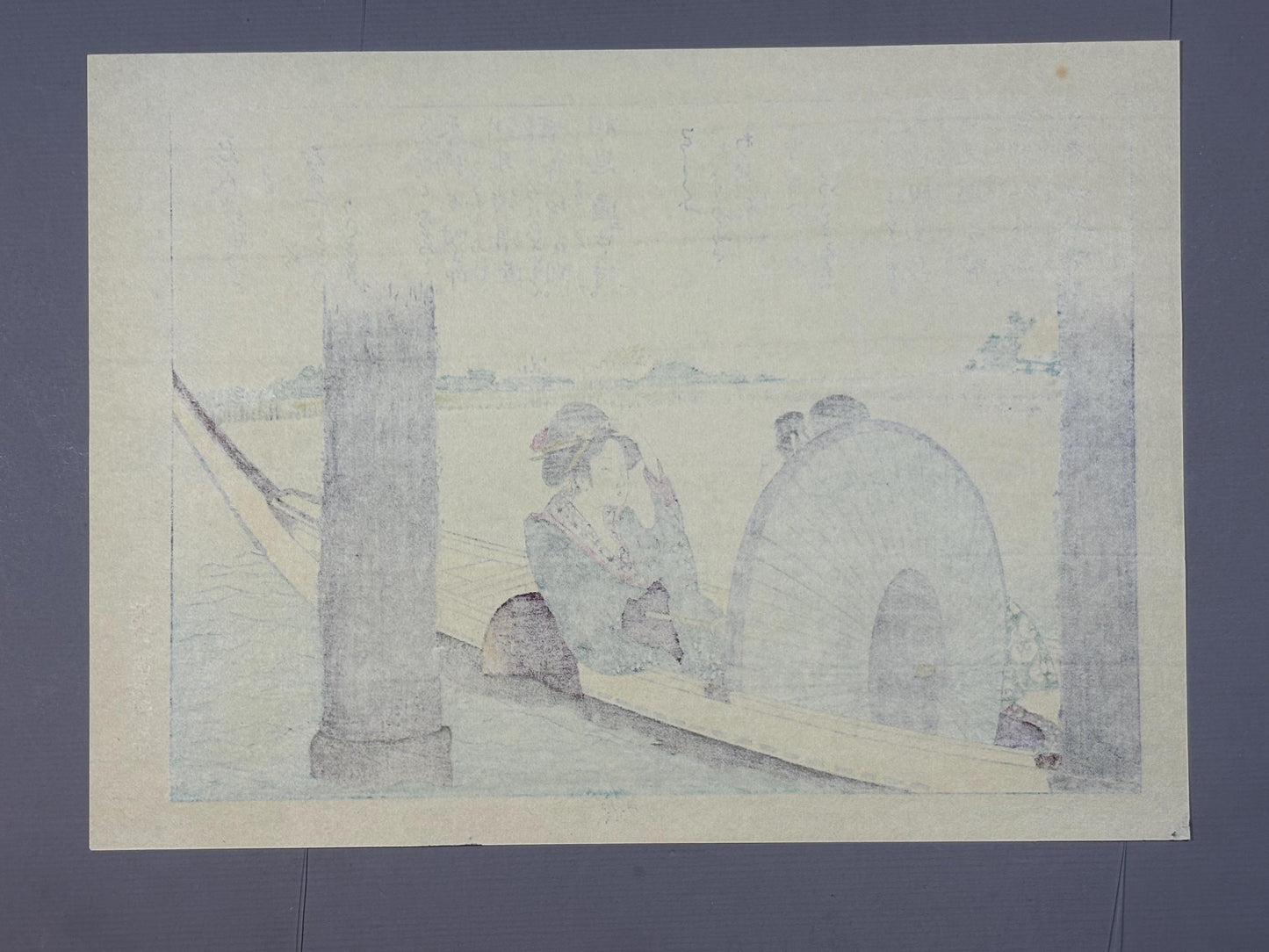 Japanese Ukiyoe, Woodblock print, Katsushika Hokusai, "The belles on boating under a bridge"