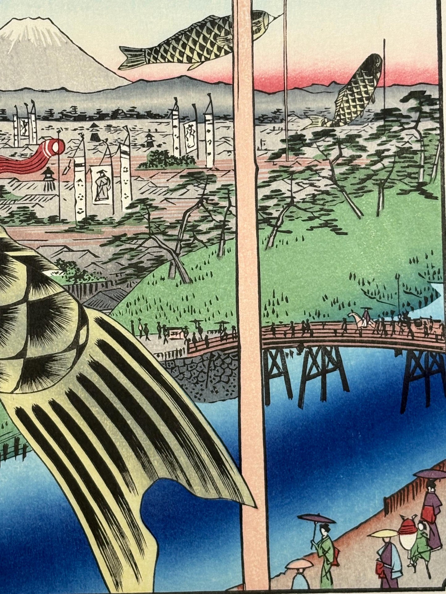Japanese woodblock print, Hiroshige, "Suidô Bridge and Surugadai , from the series One Hundred Famous Views of Edo"
