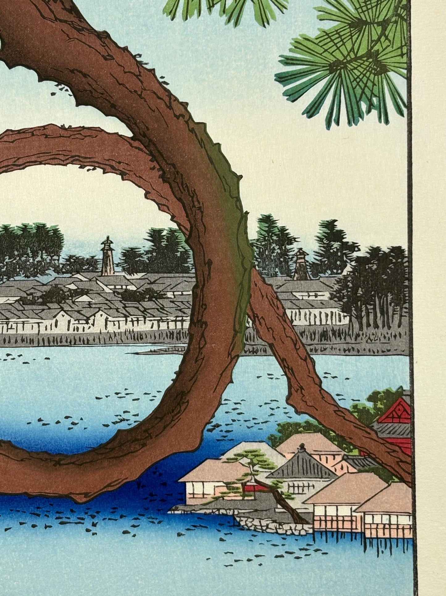 Japanese woodblock print, Hiroshige, "Moon Pine, Ueno, from the series One Hundred Famous Views of Edo"