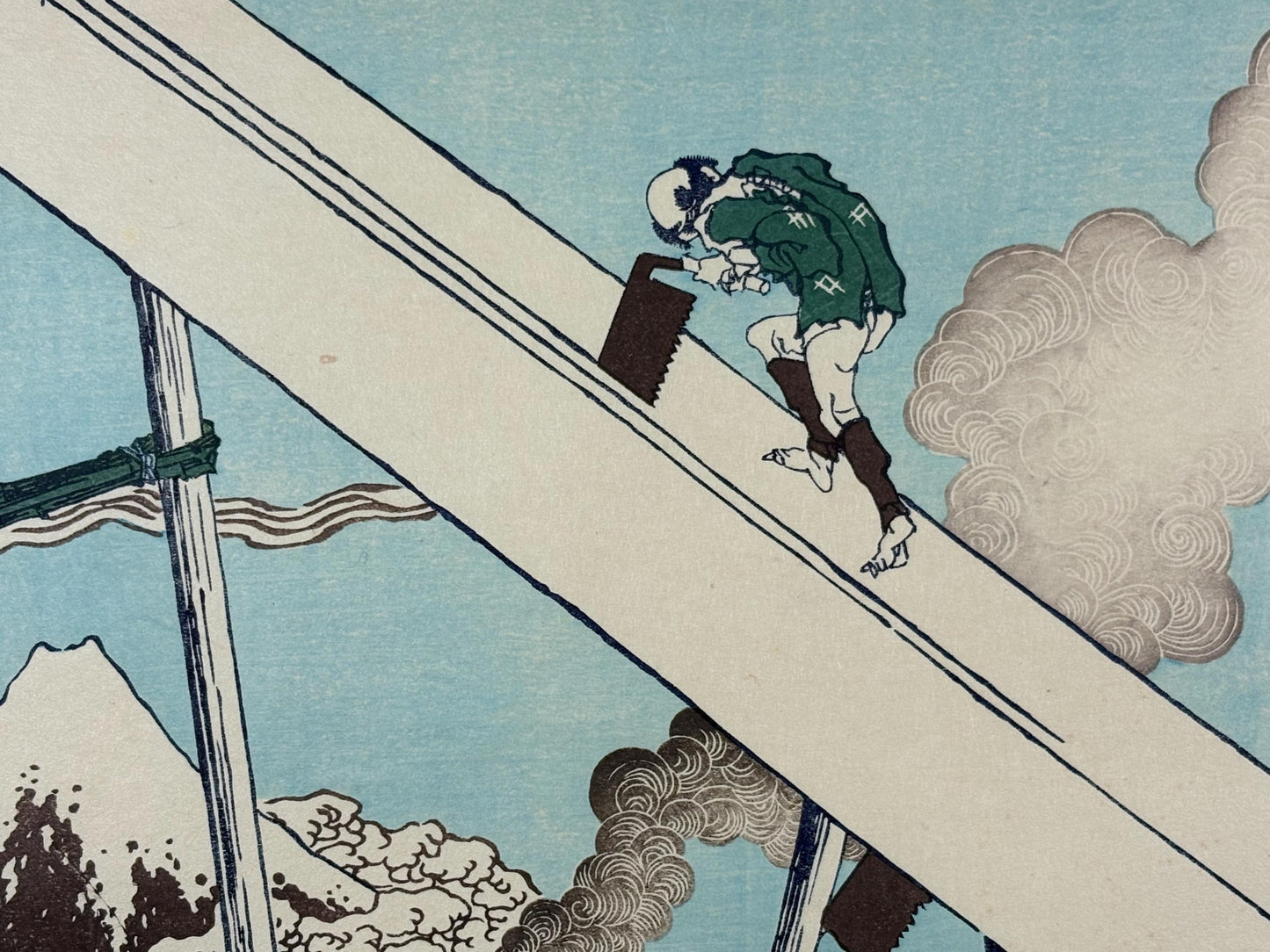 Japanese Ukiyo-e, Woodcut print, Hokusai, "Mount Fuji from the mountains of Tōtōmi"