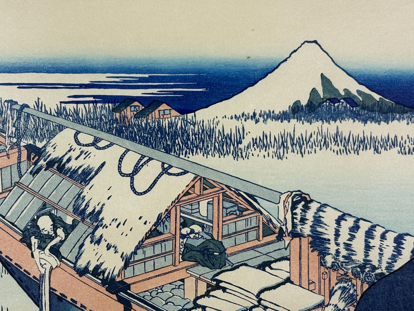 Japanese Ukiyo-e, Woodcut print, Hokusai, "Ushibori in Hitachi Province"