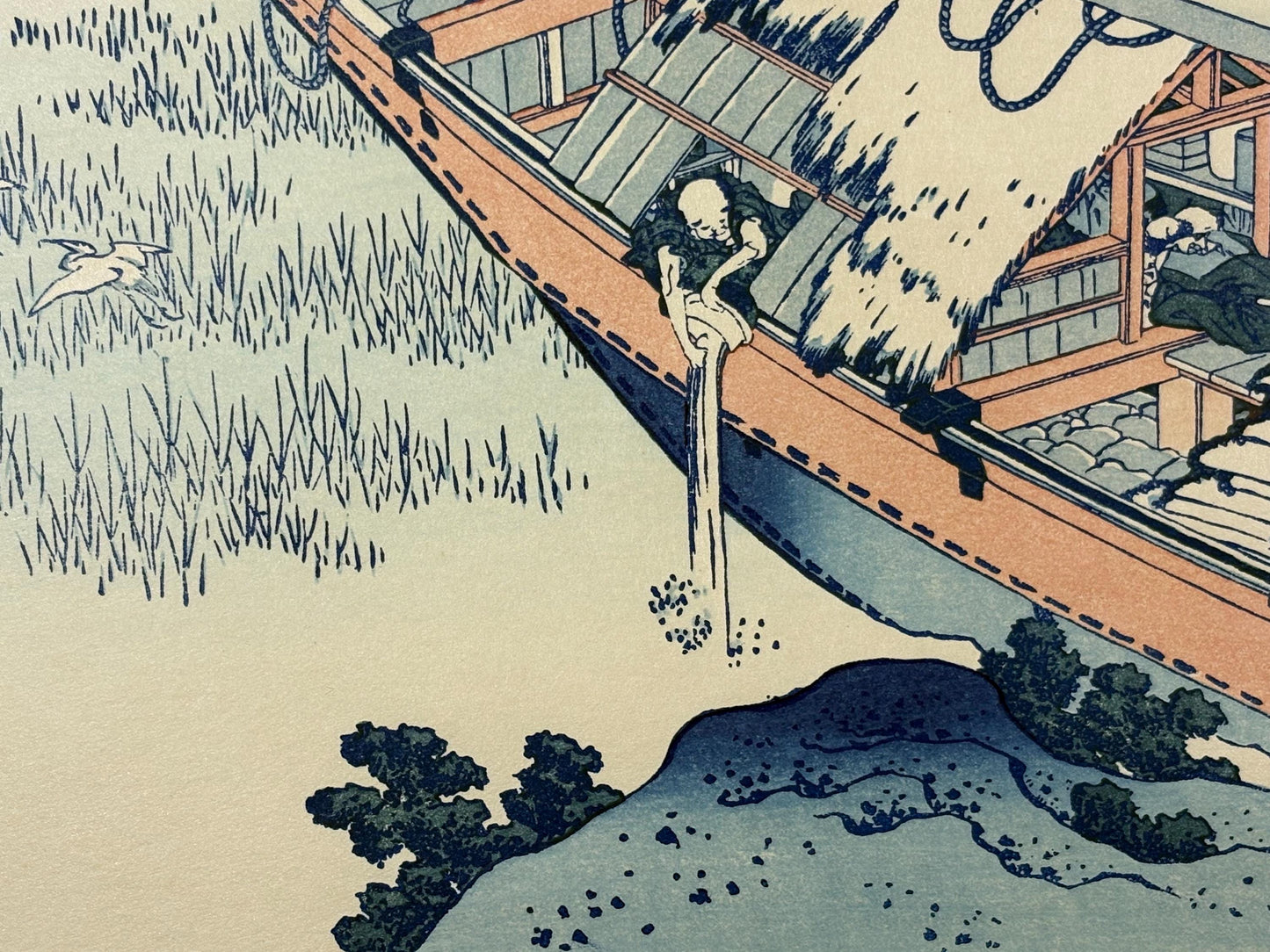 Japanese Ukiyo-e, Woodcut print, Hokusai, "Ushibori in Hitachi Province"
