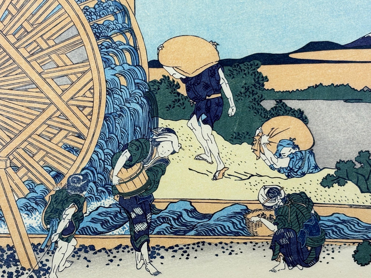 Japanese Ukiyo-e, Woodcut print, Hokusai, "Watermill at Onden"