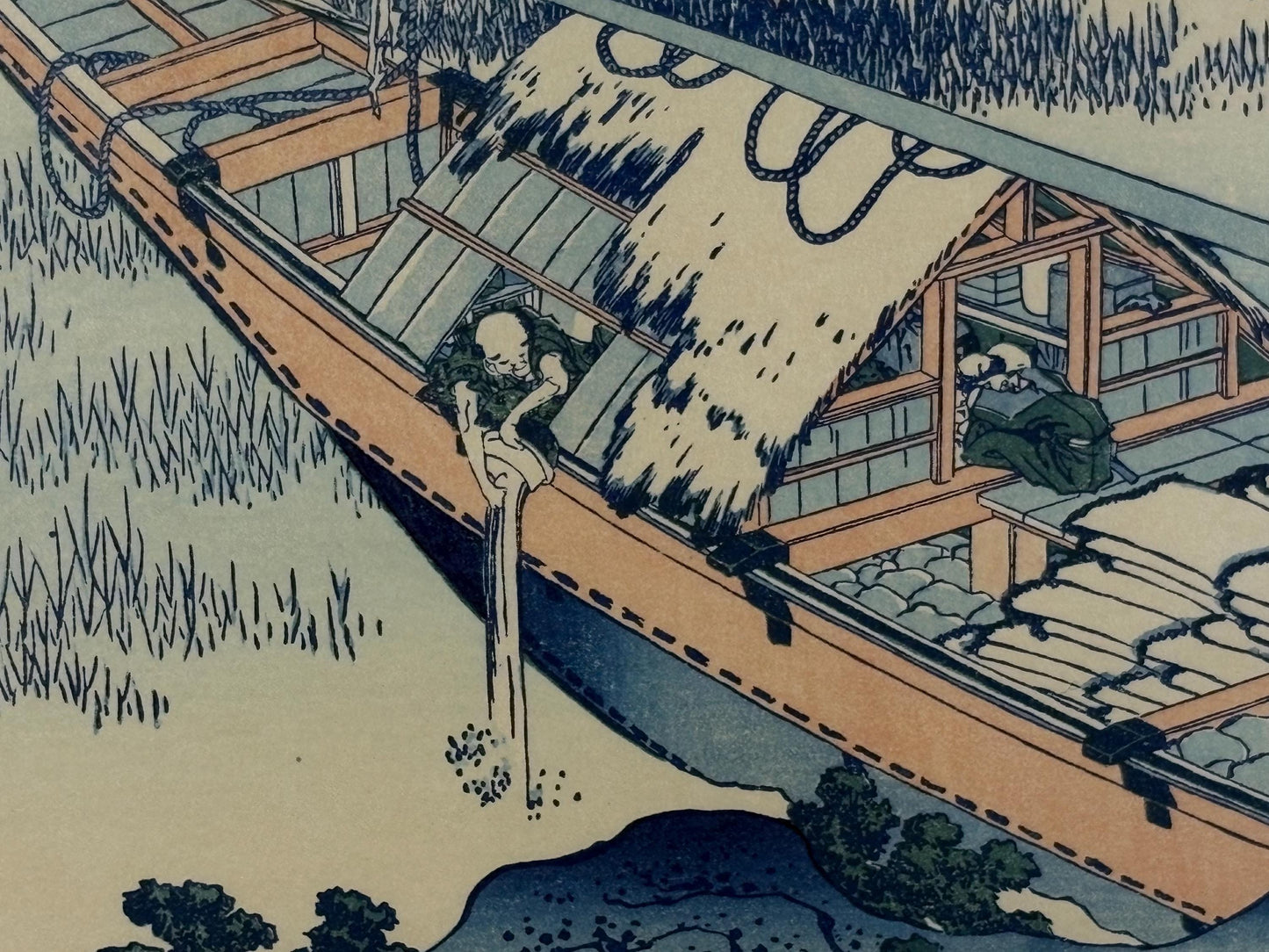 Japanese Ukiyo-e, Woodcut print, Hokusai, "Ushibori in Hitachi Province"