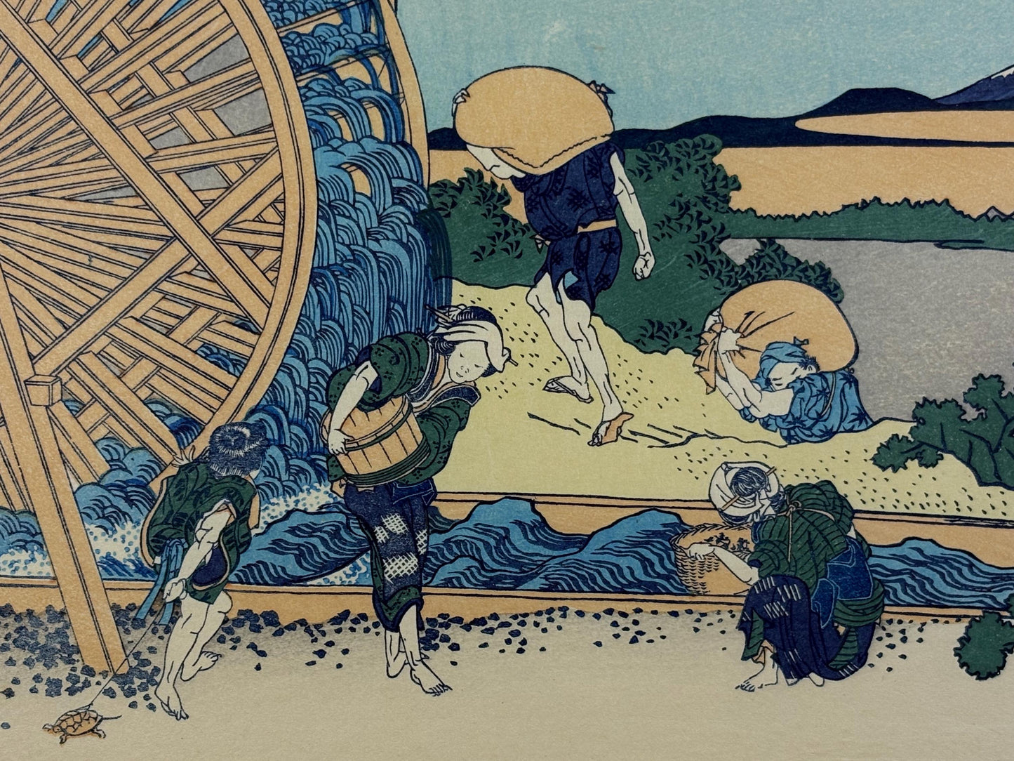 Japanese Ukiyo-e Woodblock print, Hokusai, "Watermill at Onden"