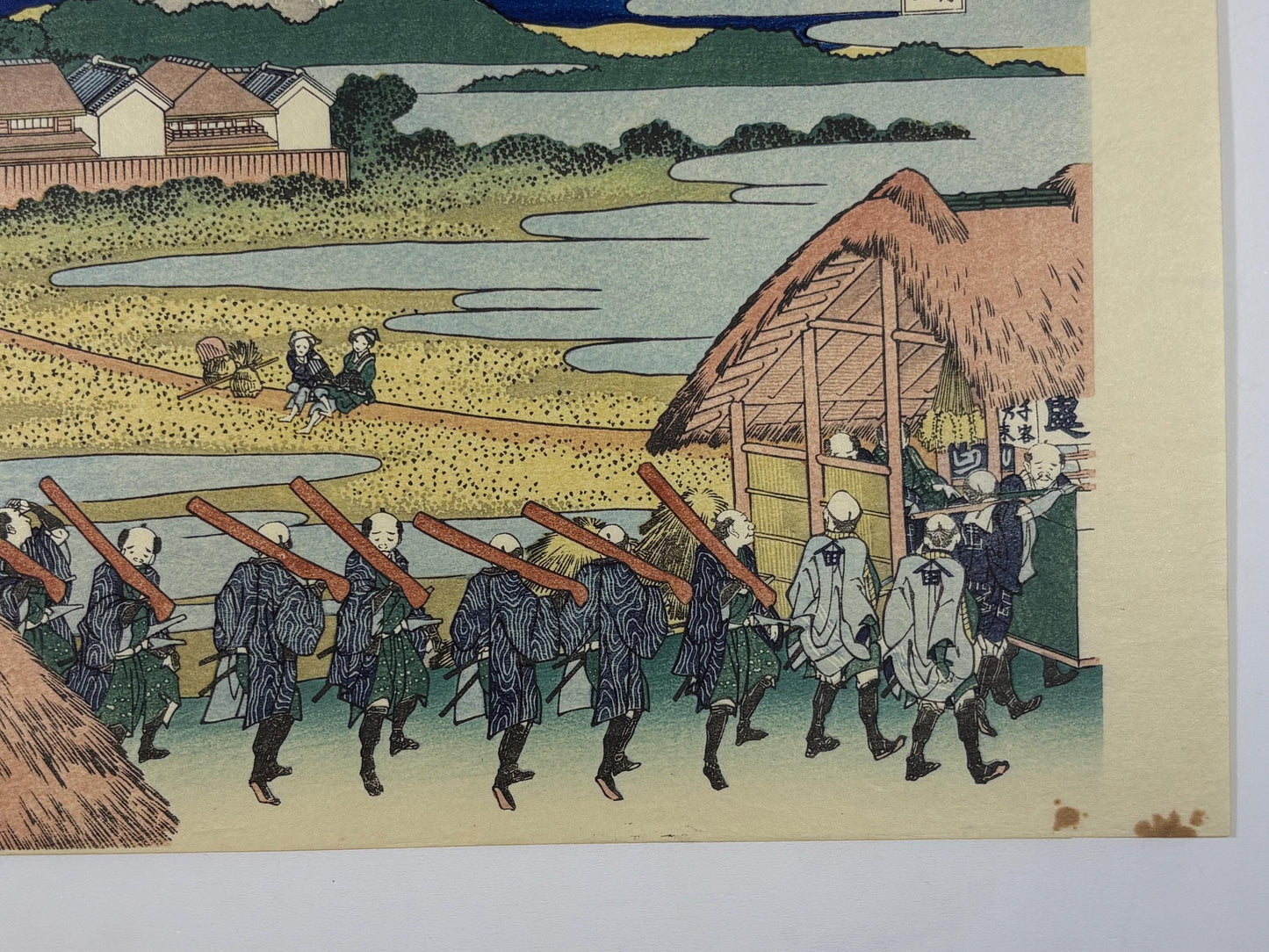 Japanese Ukiyo-e, Woodcut print, Hokusai, "Pleasure District at Senju"