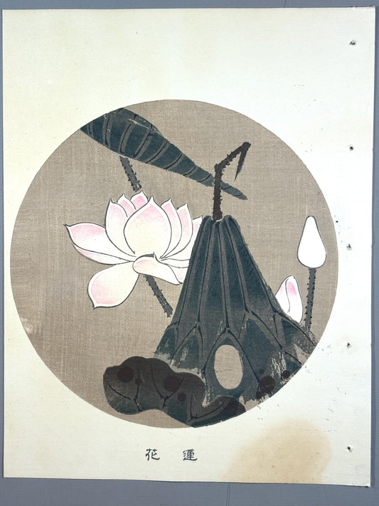 1908, Japanese antique woodblock print, Ito Jakuchu, "Lotus, from Jakuchu gafu"