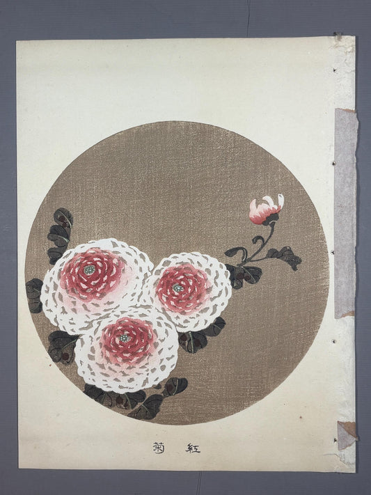 1908, Japanese antique woodblock print, Ito Jakuchu, "Red chrysanthemum, from Jakuchu gafu"