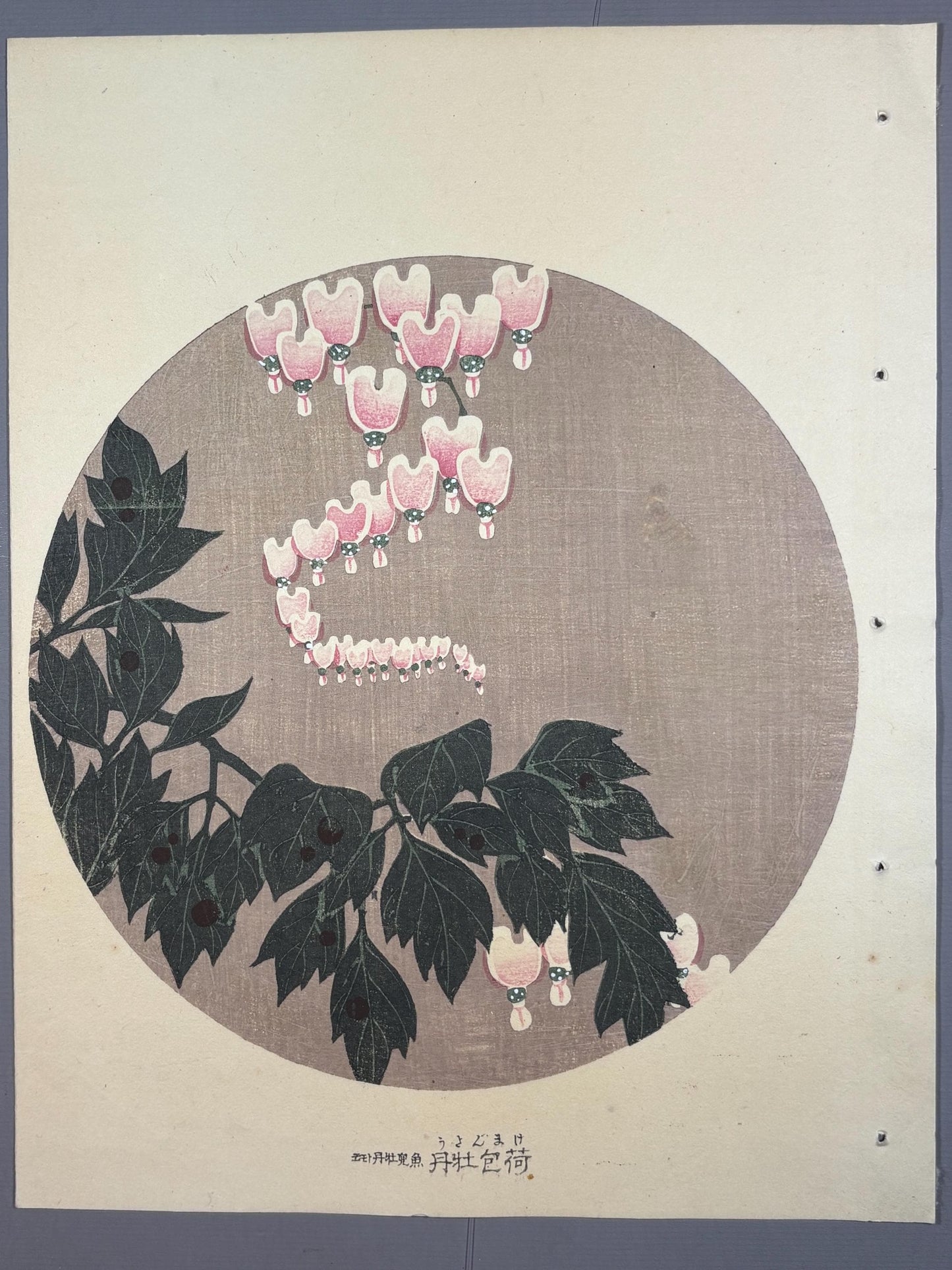 1908, Japanese antique woodblock print, Ito Jakuchu, "Bleeding Heart, from Jakuchu gafu"
