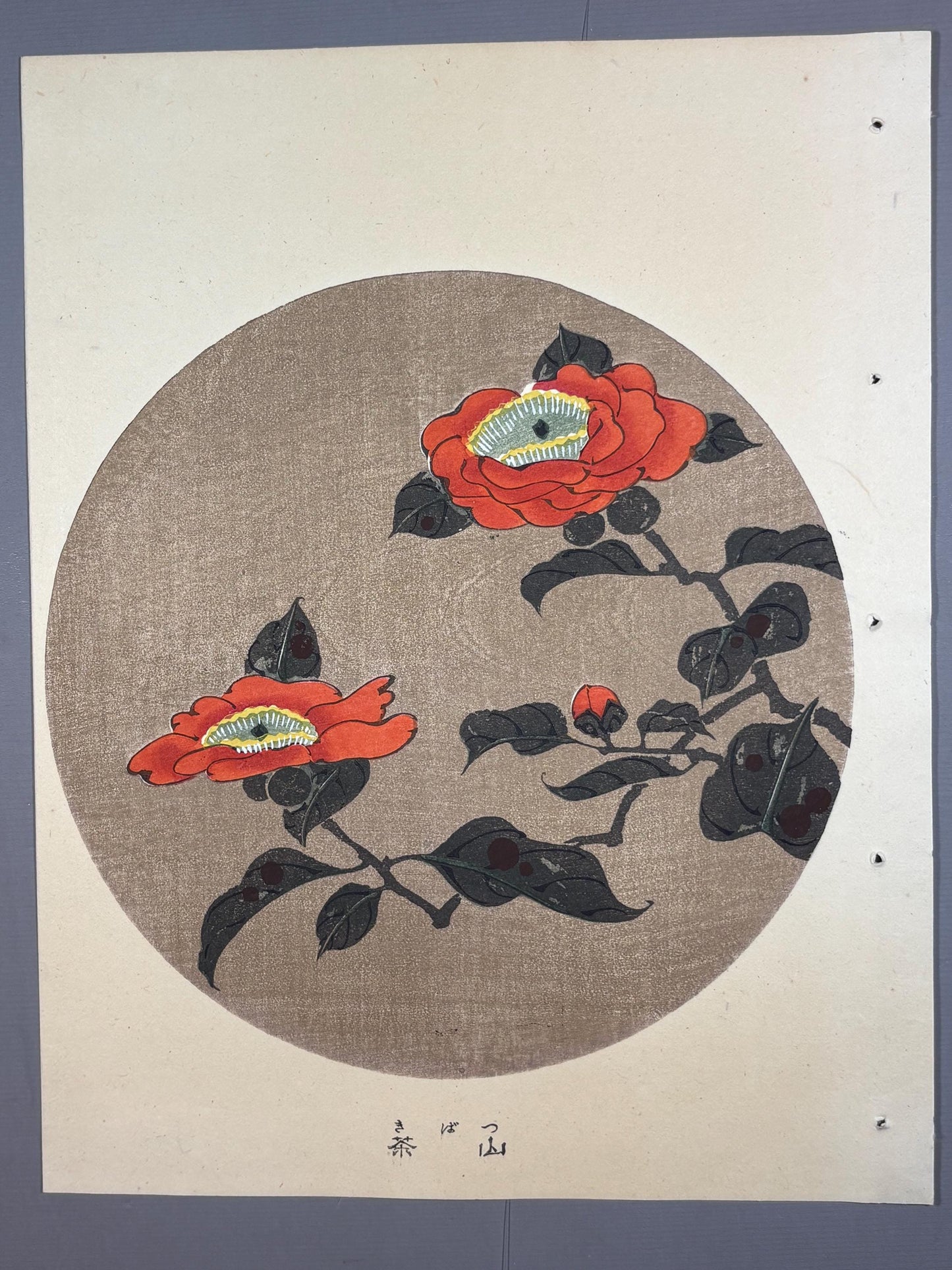 1908, Japanese antique woodblock print, Ito Jakuchu, "Camellia, from Jakuchu gafu"