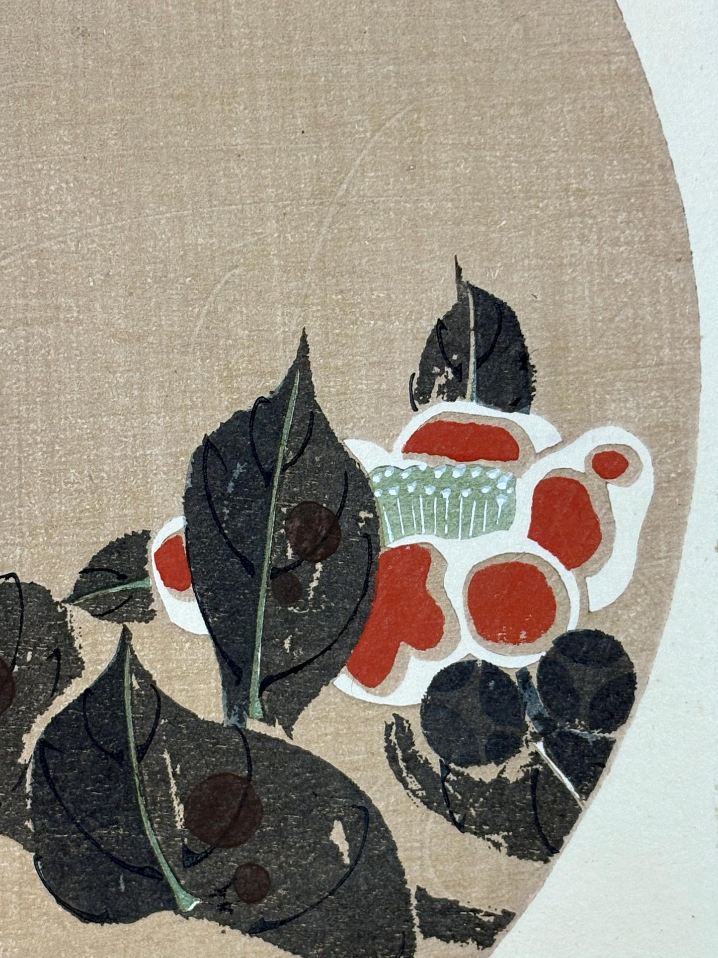 1908, Japanese antique woodblock print, Ito Jakuchu, "Camellia, from Jakuchu gafu"