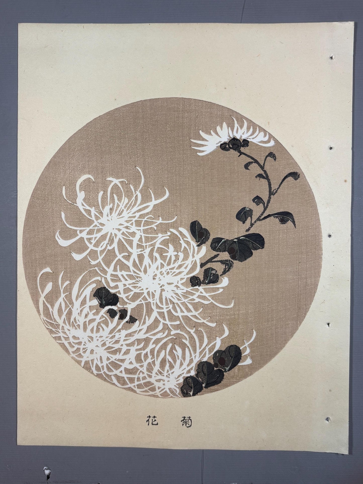 1908, Japanese antique woodblock print, Ito Jakuchu, "Chrysanthemum, from Jakuchu gafu"