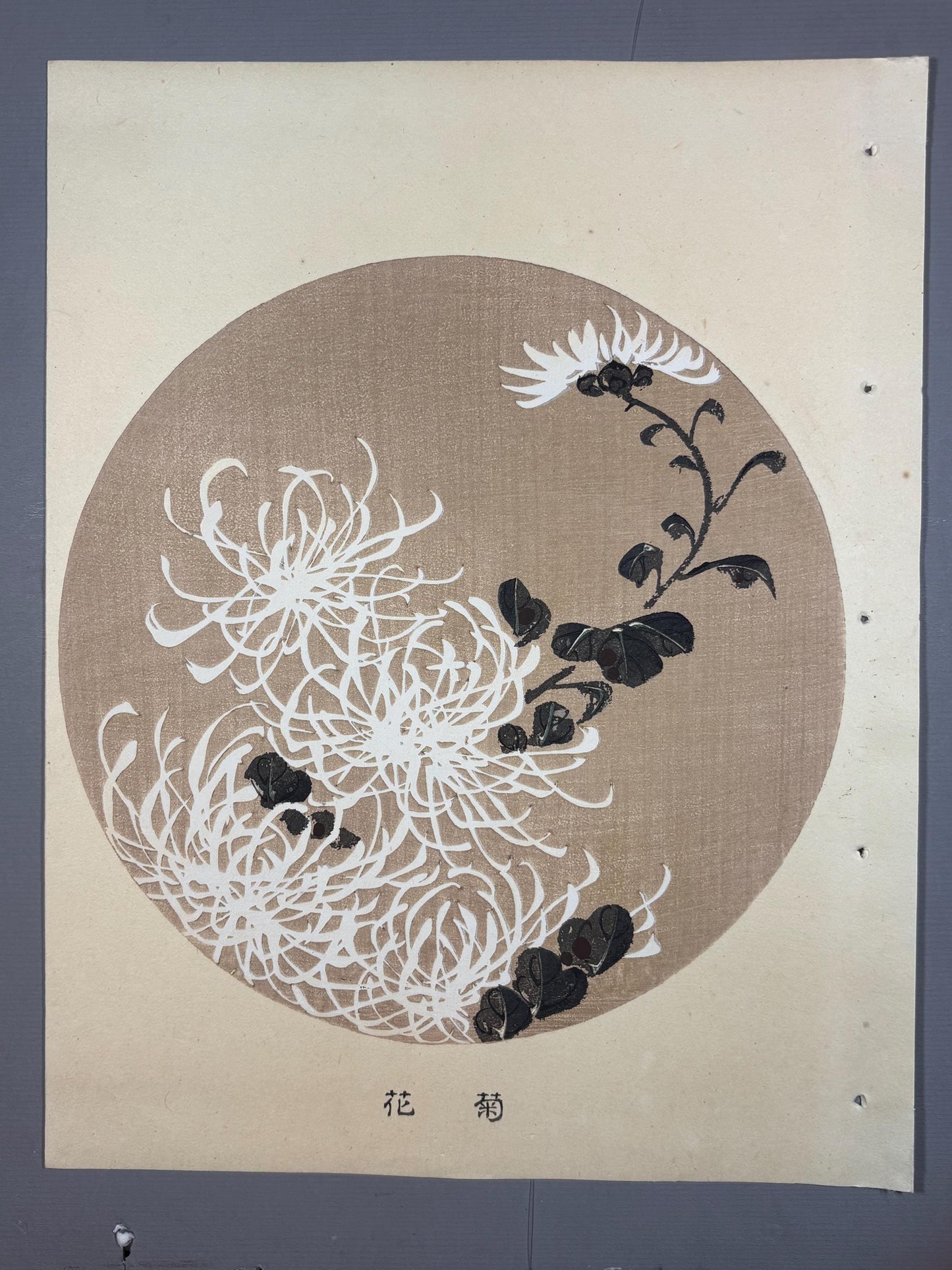 1908, Japanese antique woodblock print, Ito Jakuchu, "Chrysanthemum, from Jakuchu gafu"