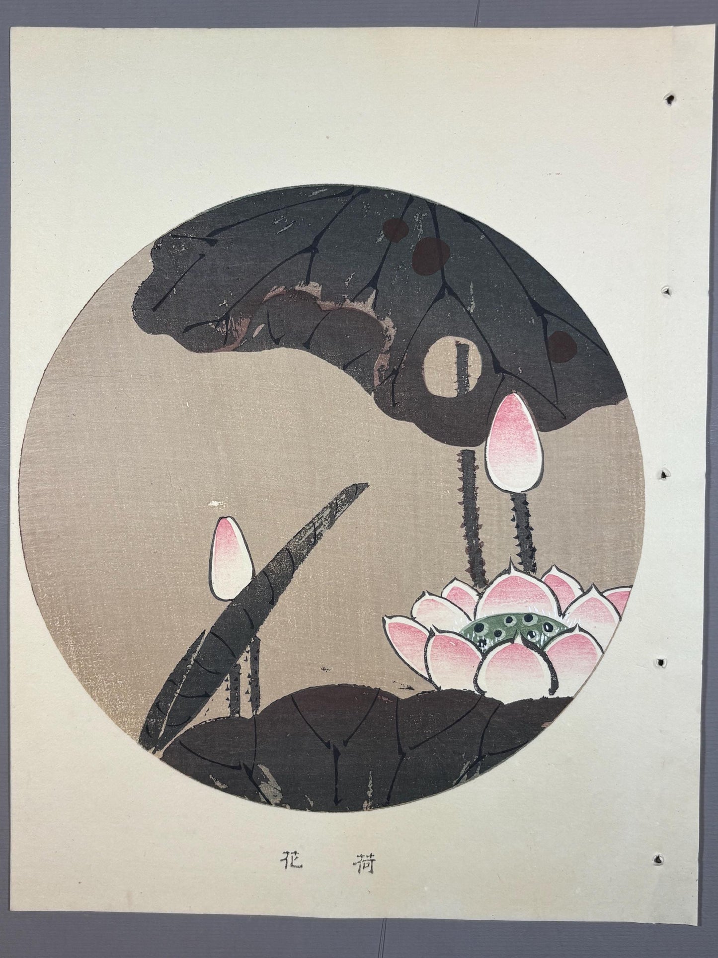 1908, Japanese antique woodblock print, Ito Jakuchu, "Lotus, from Jakuchu gafu"