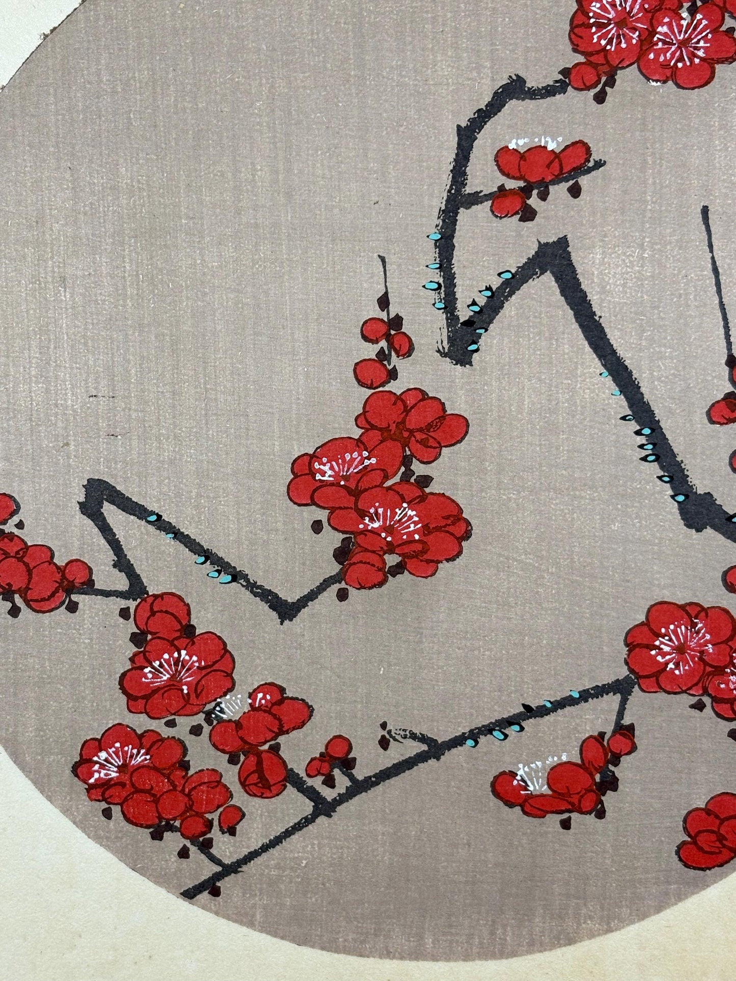 1908, Japanese antique woodblock print, Ito Jakuchu, "Scarlet Plum Blossom, from Jakuchu gafu"