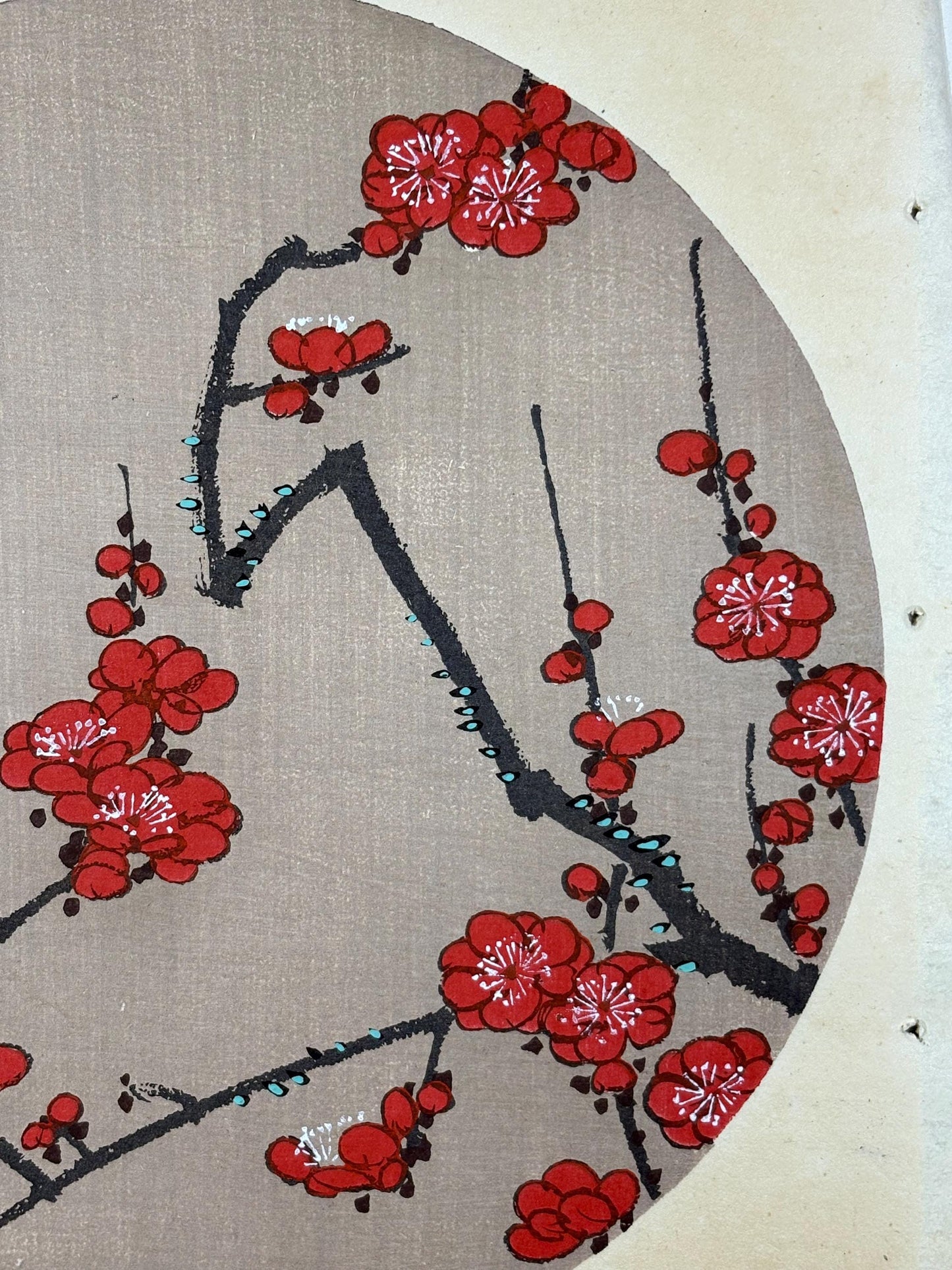 1908, Japanese antique woodblock print, Ito Jakuchu, "Scarlet Plum Blossom, from Jakuchu gafu"