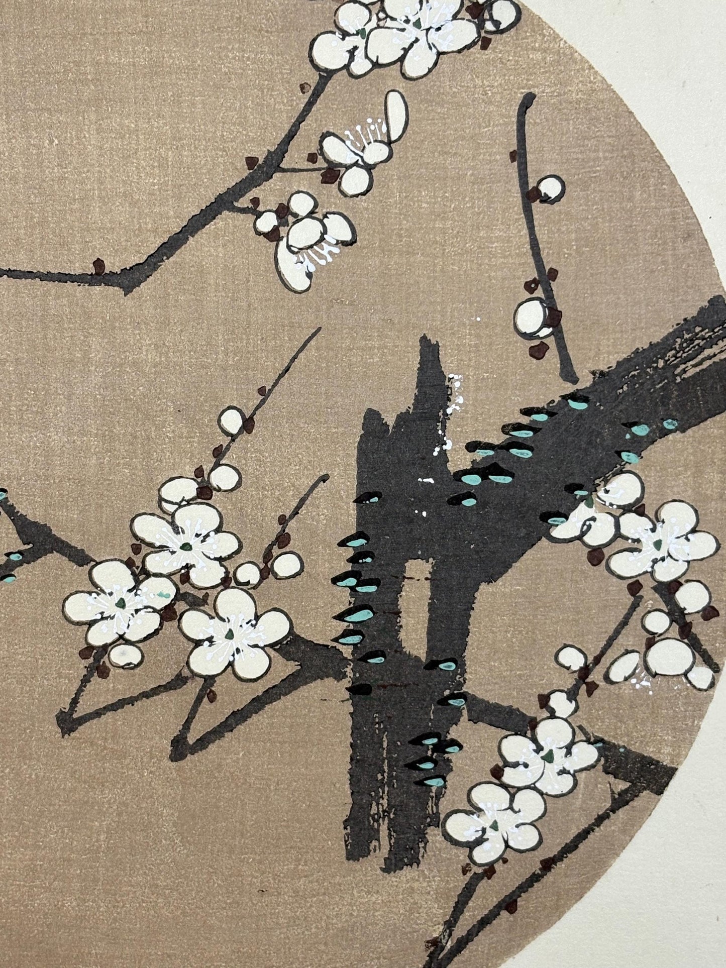 1908, Japanese antique woodblock print, Ito Jakuchu, "White Plum Blossoms, from Jakuchu gafu"