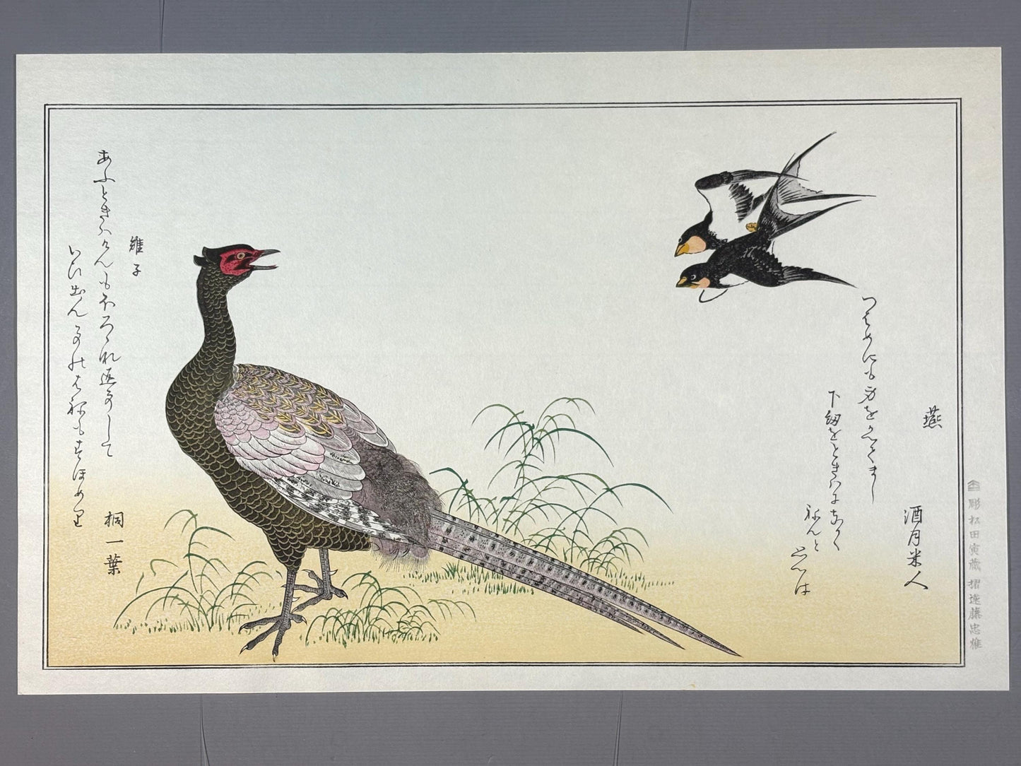 Japanese Ukiyo-e, woodblock print, Utamaro , "Swallow and Pheasant"