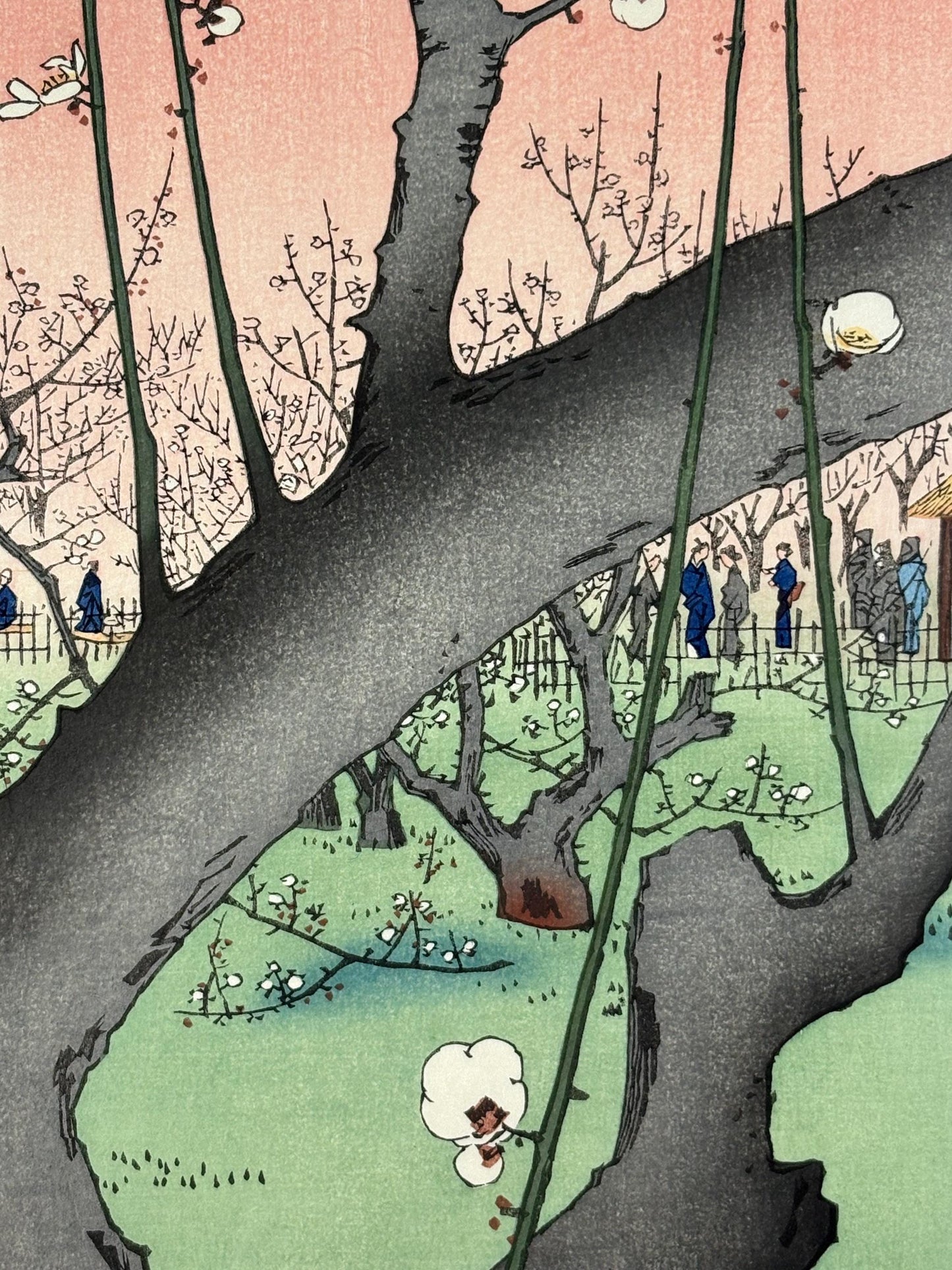 Japanese Ukiyoe, woodblock print, Hiroshige, "Plum Estate, Kameido , from the series One Hundred Famous Views of Edo"