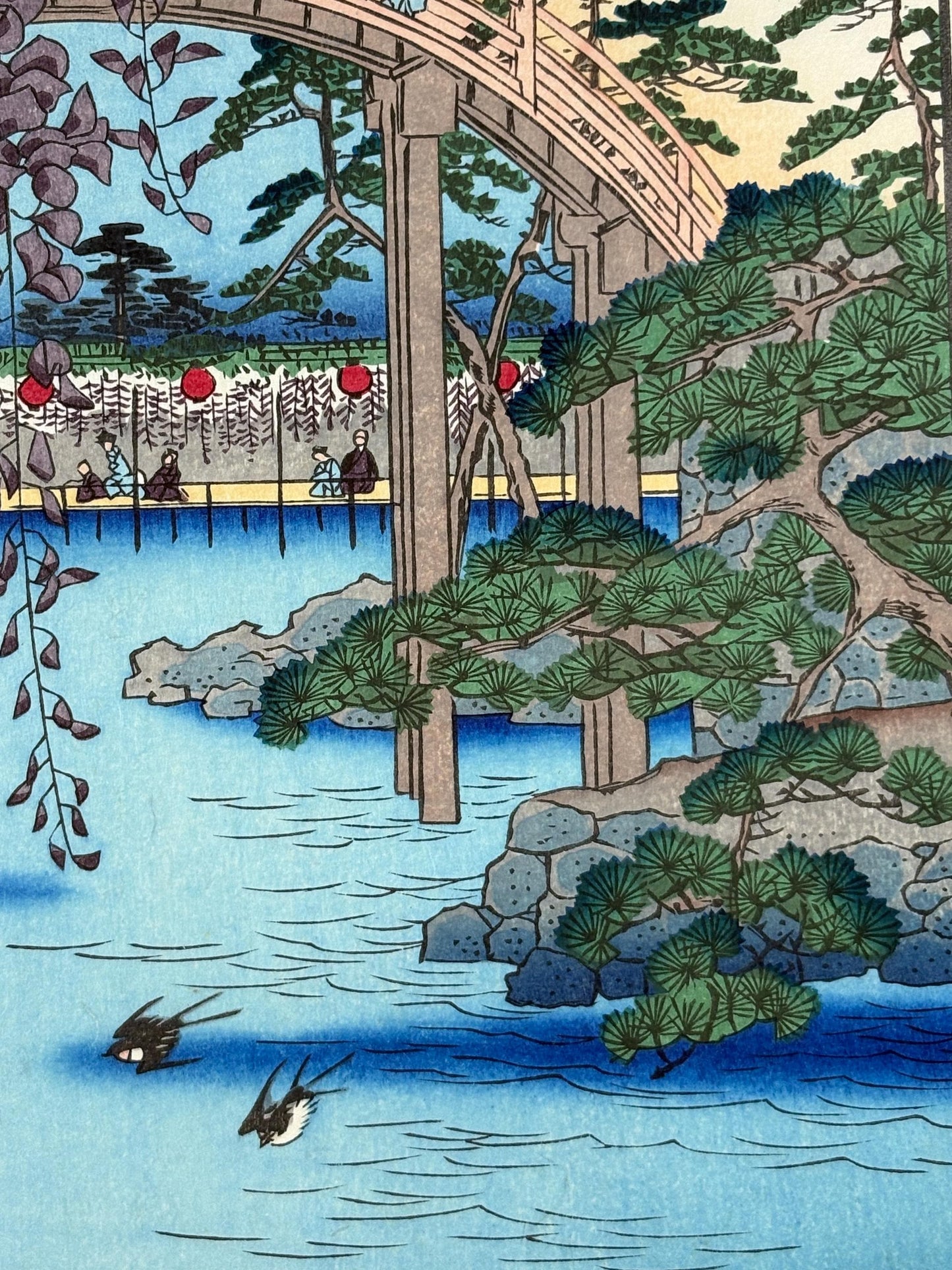Japanese woodblock print, Hiroshige, "Komagata Hall and Azuma Bridge, from the series One Hundred Famous Views of Edo"