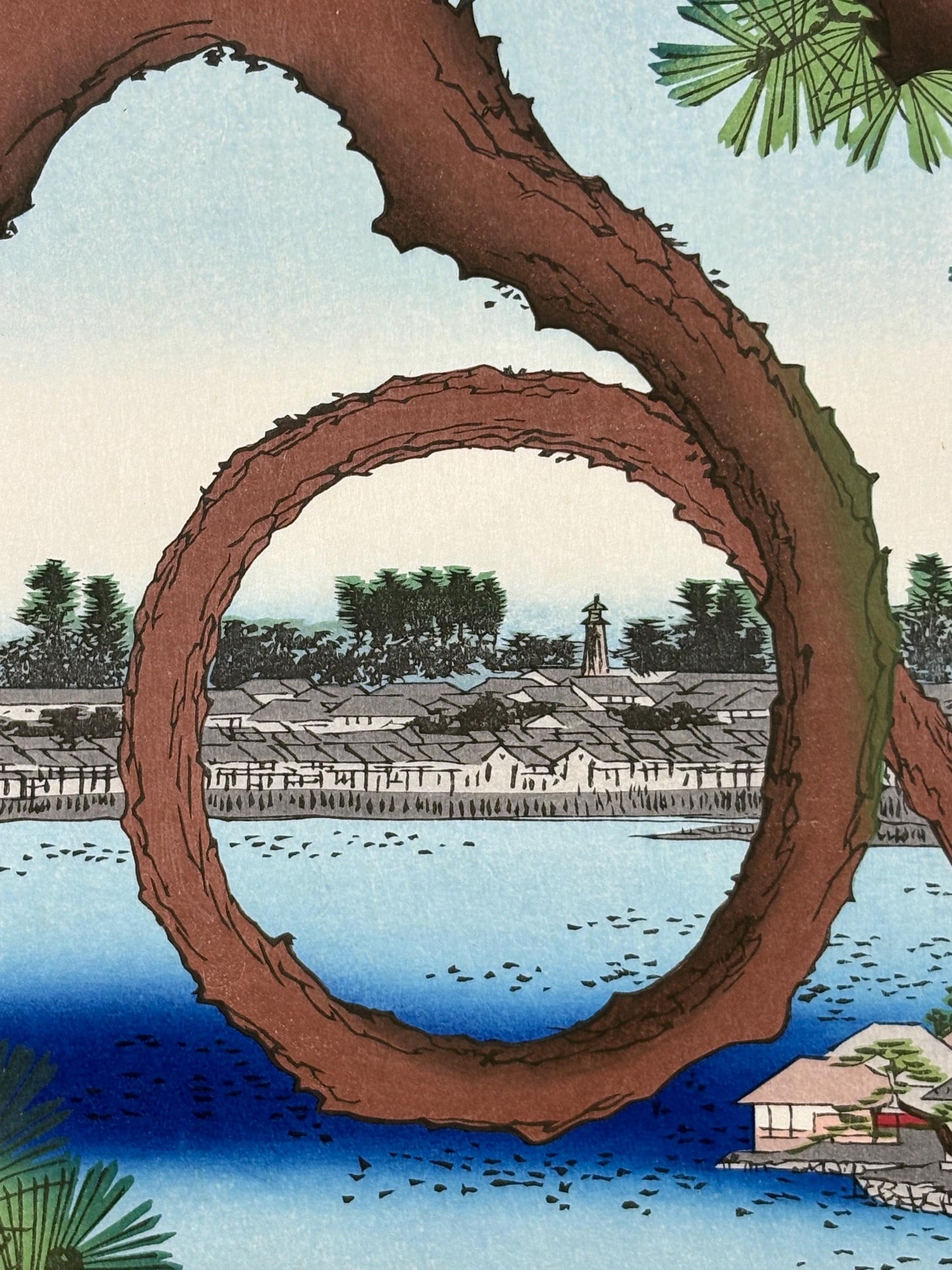 Japanese woodblock print, Hiroshige, "Moon Pine, Ueno, from the series One Hundred Famous Views of Edo"