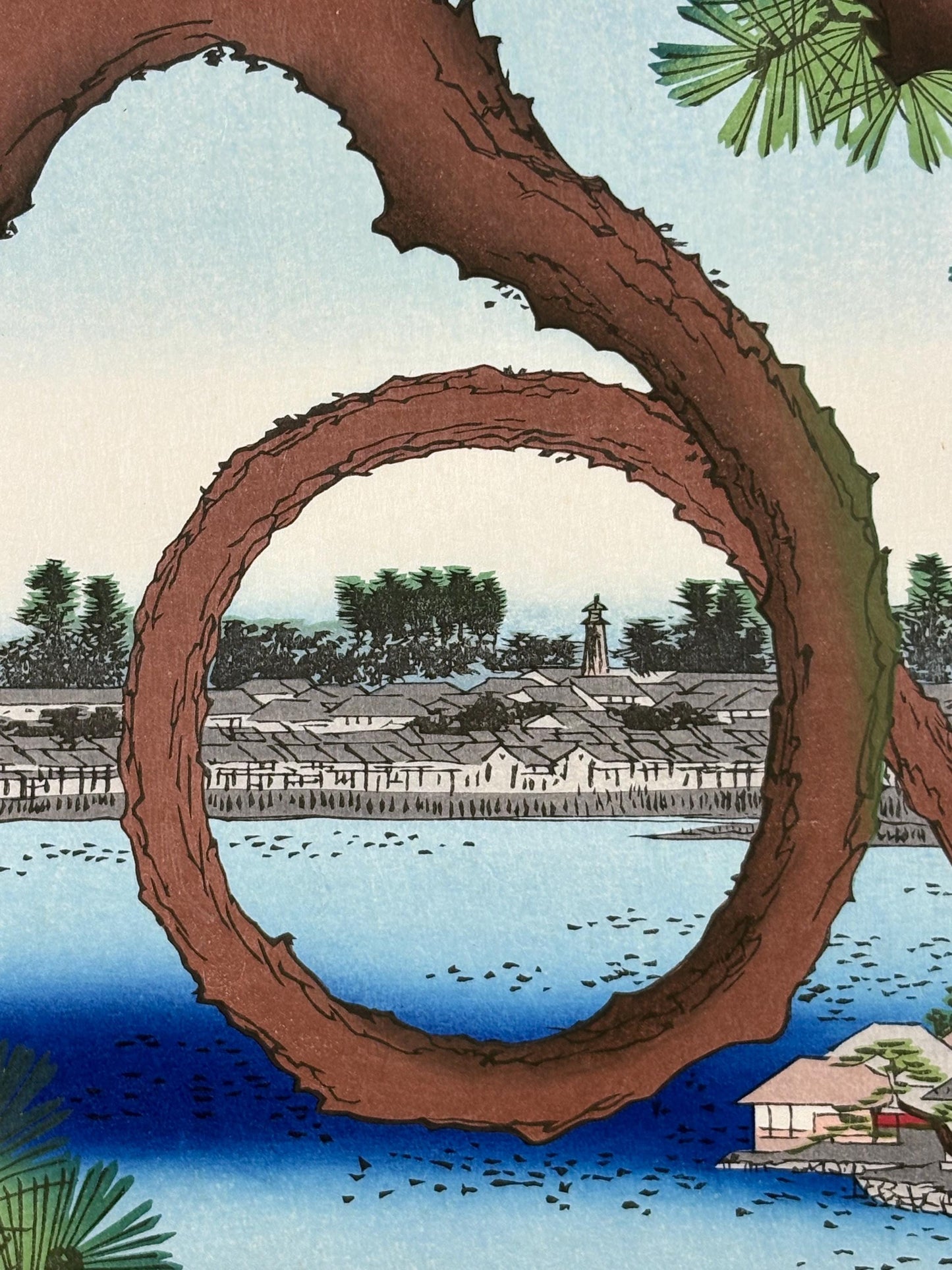 Japanese woodblock print, Hiroshige, "Moon Pine, Ueno, from the series One Hundred Famous Views of Edo"