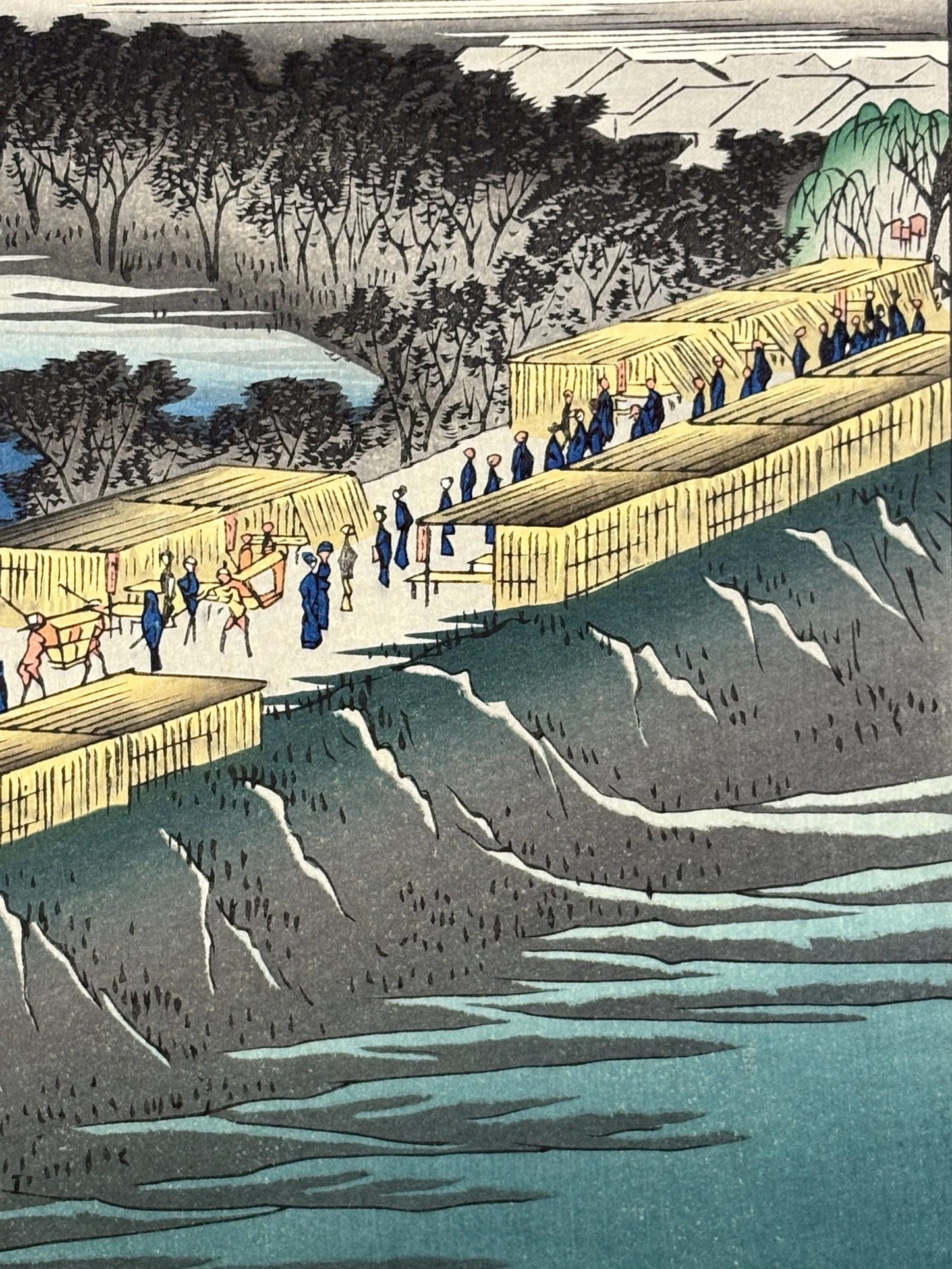 Japanese woodblock print, Hiroshige, "Nihon Embankment, Yoshiwara, from the series One Hundred Famous Views of Edo"