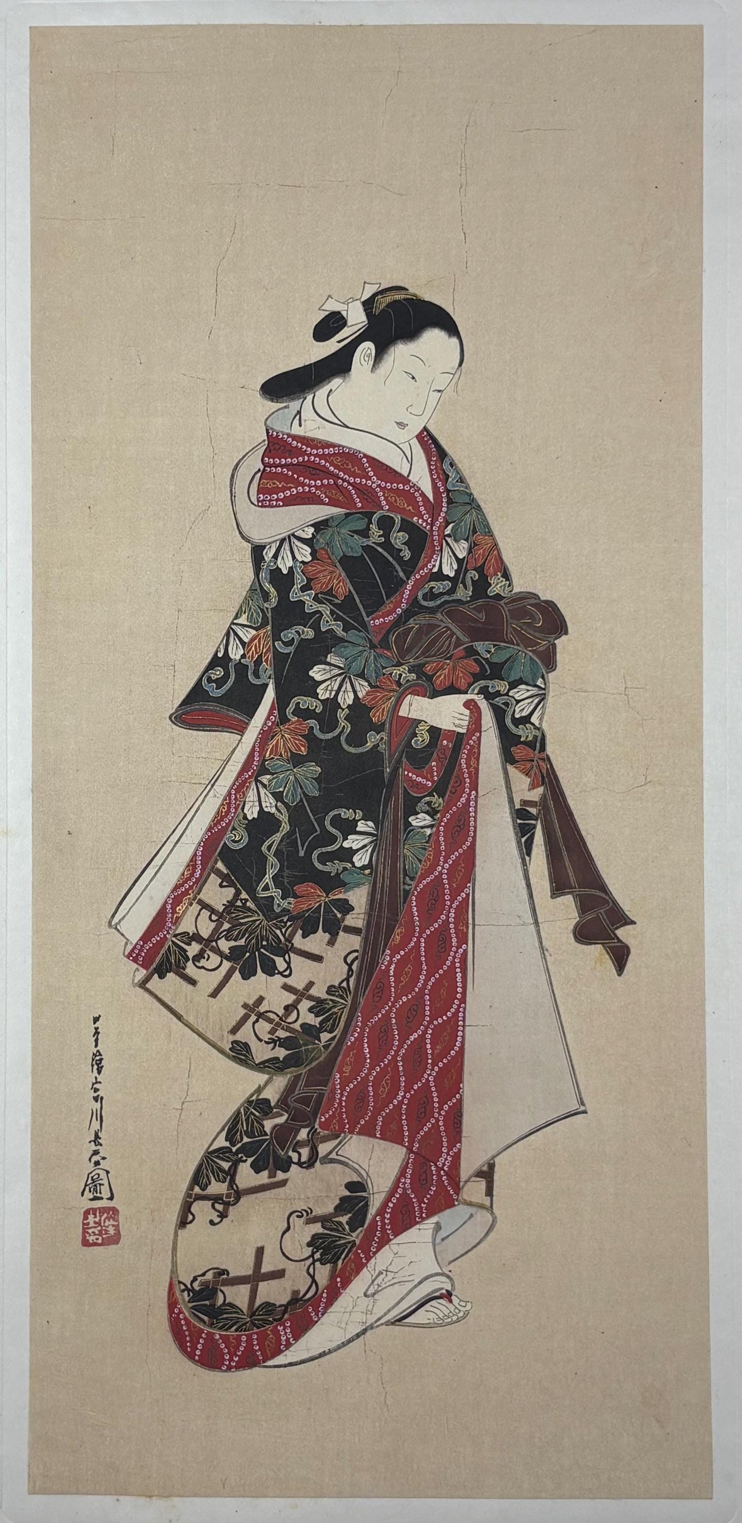 Japanese antique Ukiyoe, woodcut print, 1906, Japanese antique woodblock print, Miyagawa Choshun, "美人図", from Ukiyoe-ha-gashu.